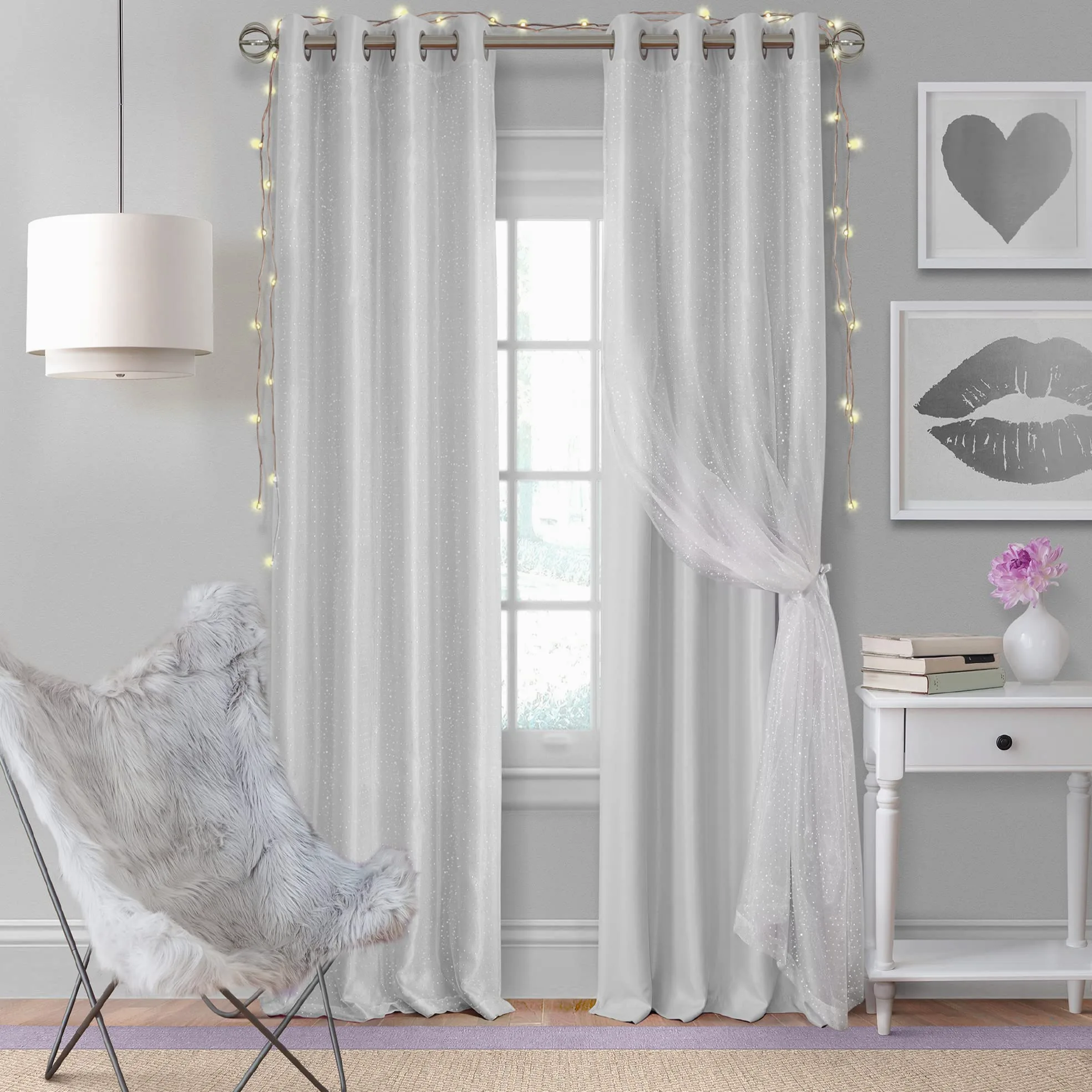 Elrene Collection de Rideaux de fenêtre Aurora, Polyester Tissu, Pearl Gray, 52" W x 108" L (1 Panel)