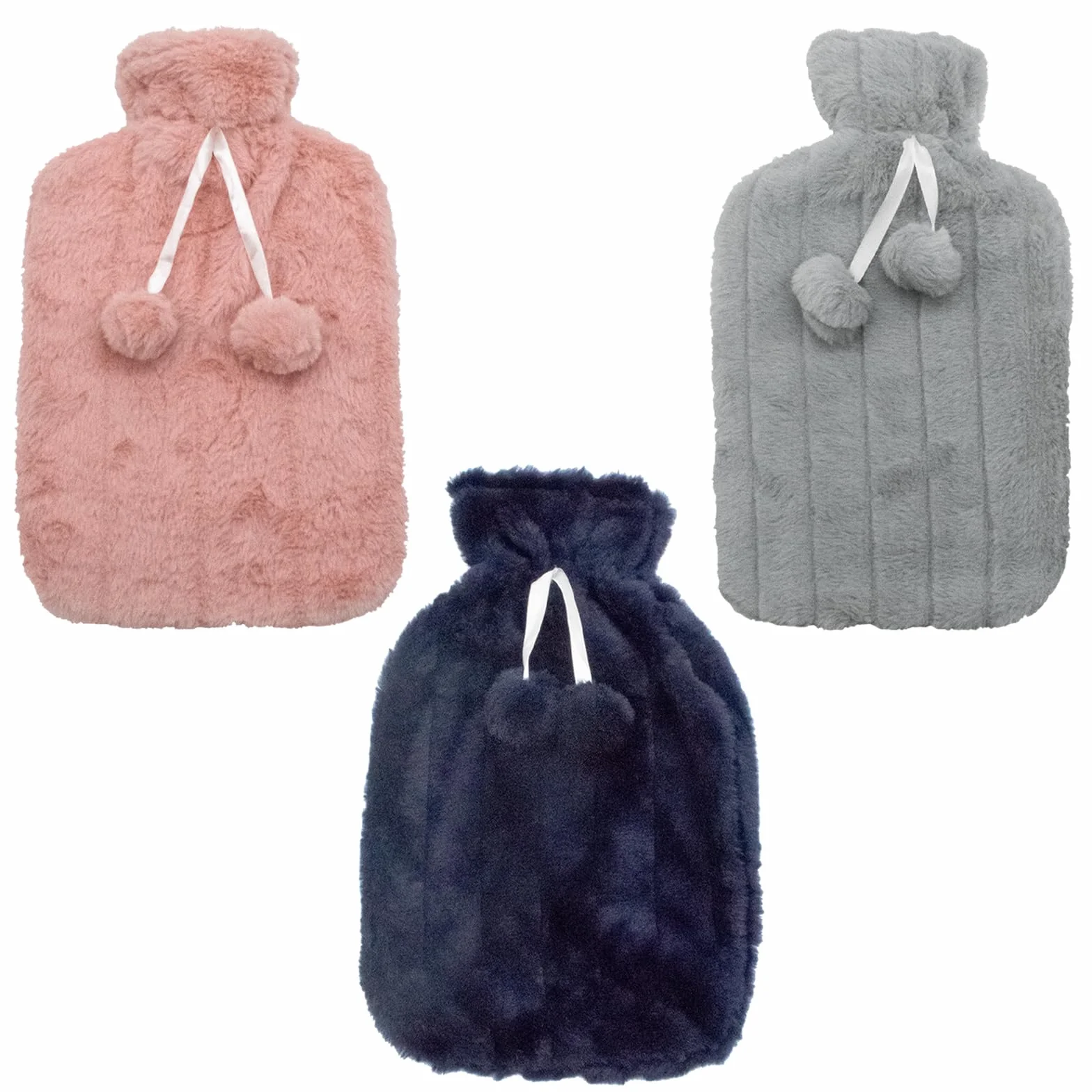Grande housse pour bouillotte moelleuse bleu marine avec pompons TRIXES taille unique 2 litres