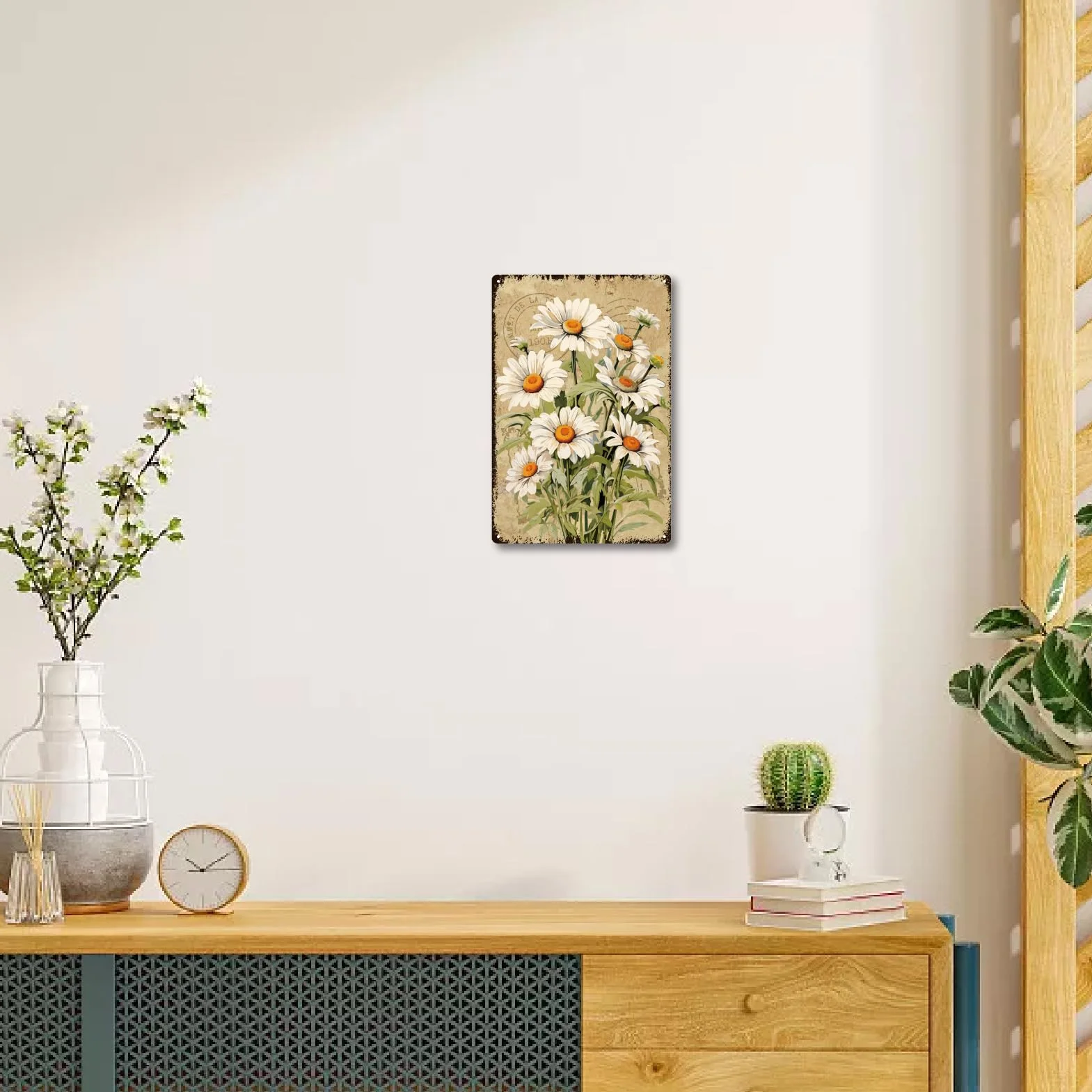 Panneau Métal Fleurs Étain Jardin Vintage Affiche Métal Marguerites 30x20cm