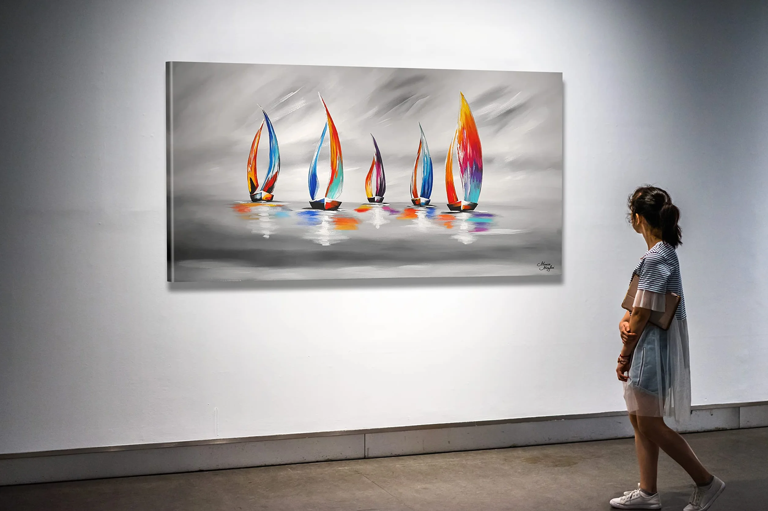Tableau Peint à la Main 120x60 cm Toile sur Cadre en Bois Monica Mirafiori