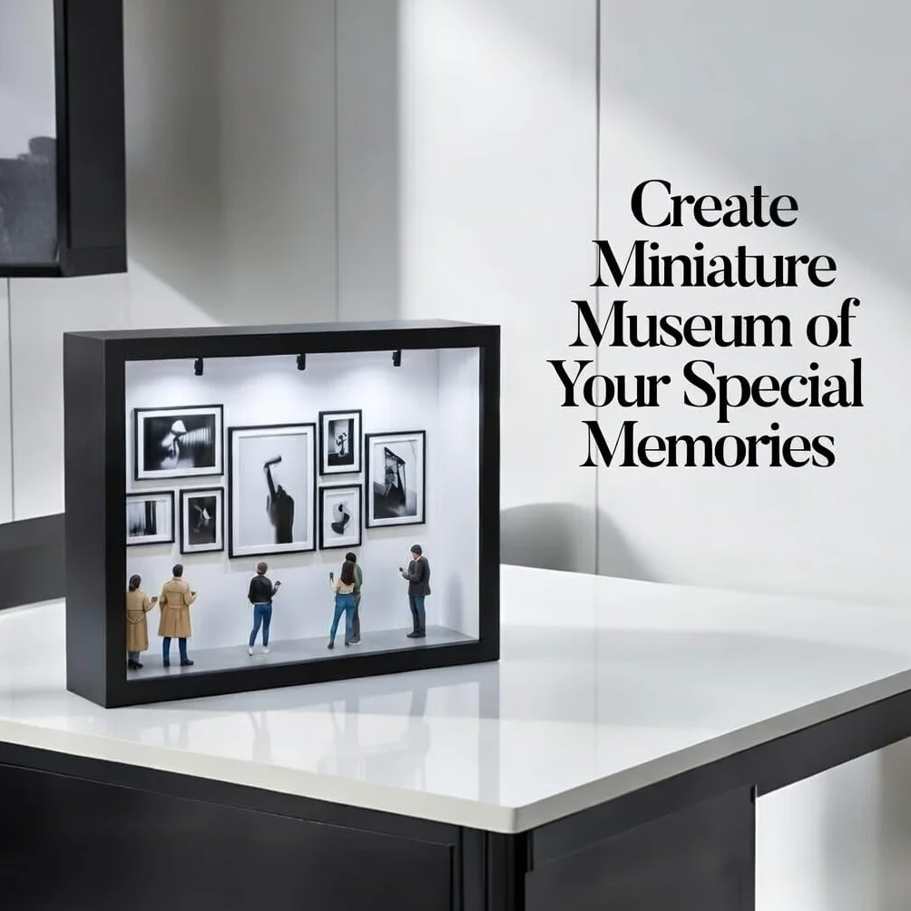 Cadre Photo Personnalisé Musée Miniature avec Figurines LED, Cadeau Saint Valentin