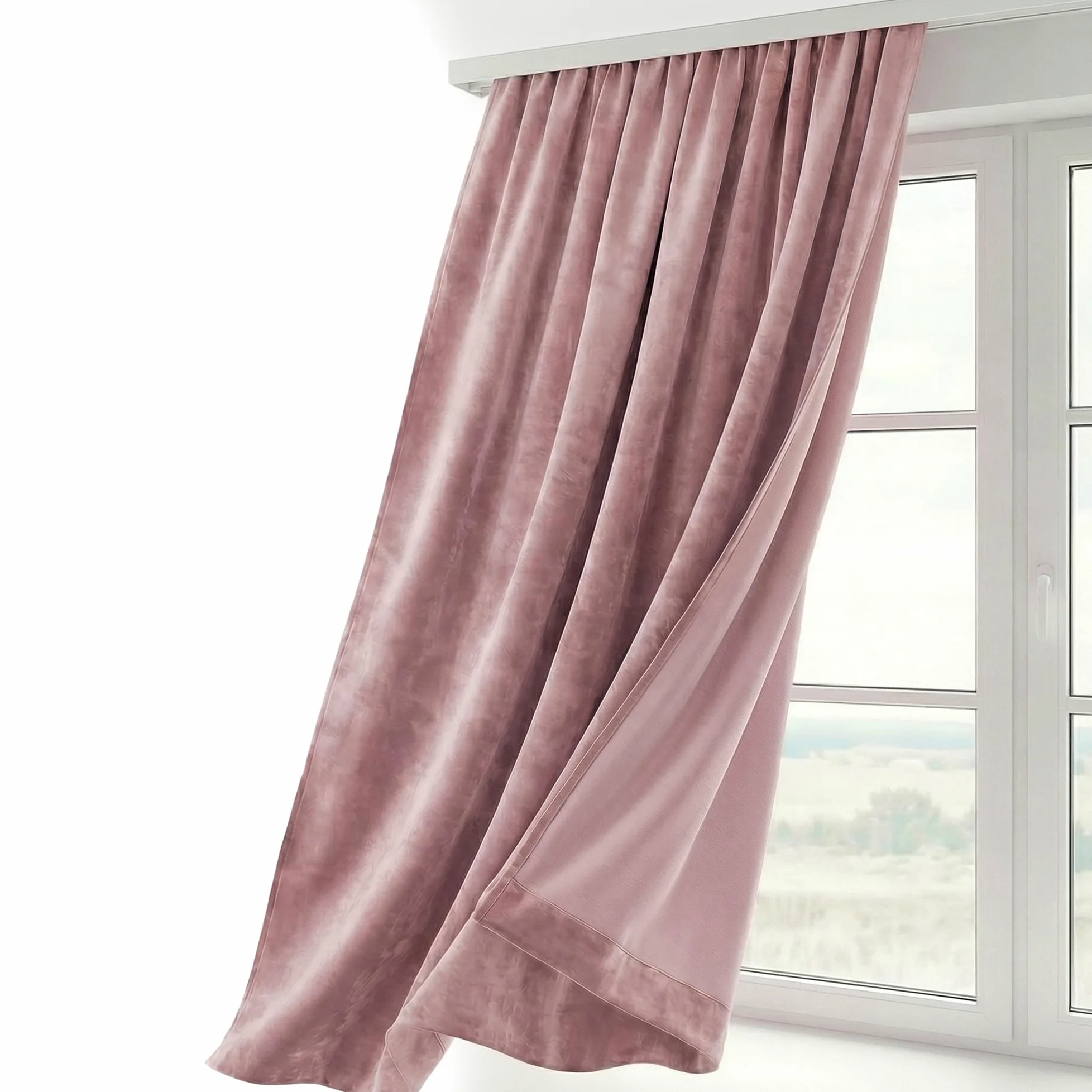BEAUTEX Rideau en velours avec galon fronceur et bande en U, rideau en velours occultant et opaque, 300x245 cm (Largeur 300 cm, Hauteur 245 cm, Rose)
