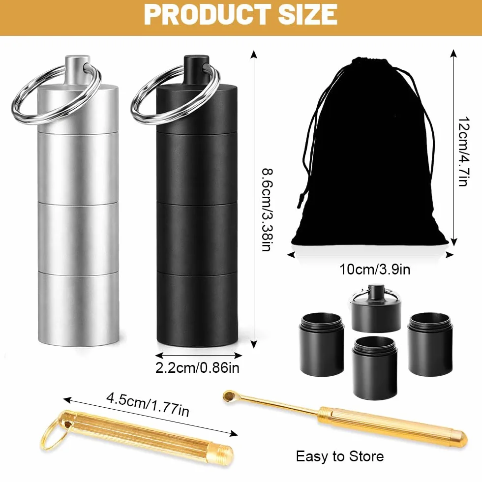 Lot de 2 Mini Pot à épices Aluminium Portable avec Sac à Cordon et Cuillère pour Camping BBQ