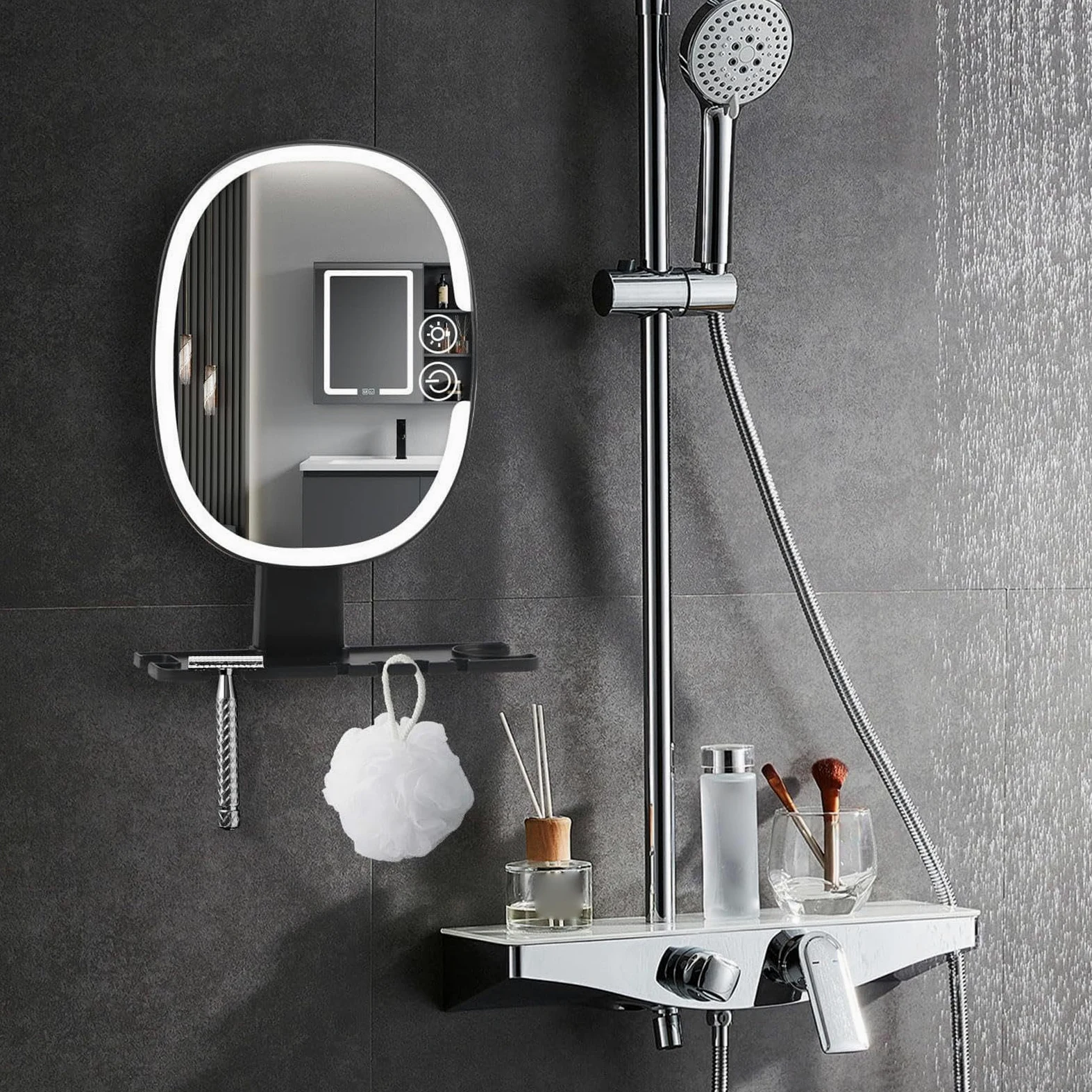 Miroir de rasage pour douche | Anti-buée Touch Control Rechargeable Salle de bain | Miroir de douche incassable pour femme, papa, mari, petit ami, maison, appartement, dortoir, hôtel