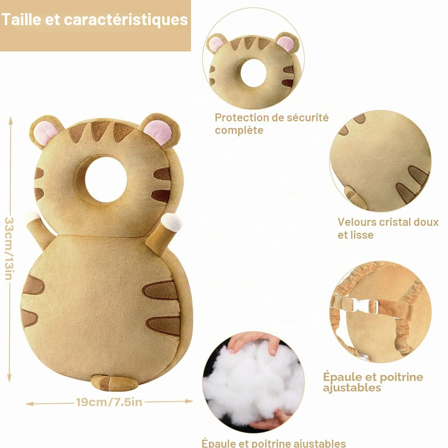 Protege Tete Bebe Chute Coussin Anti Chute Bebe Sac a Dos Protection Tete Bebe Coussins de Securite Reglables Anti Choc Baby Head Protector pour Enfants Marche Tout-Petits 4-24 Mois