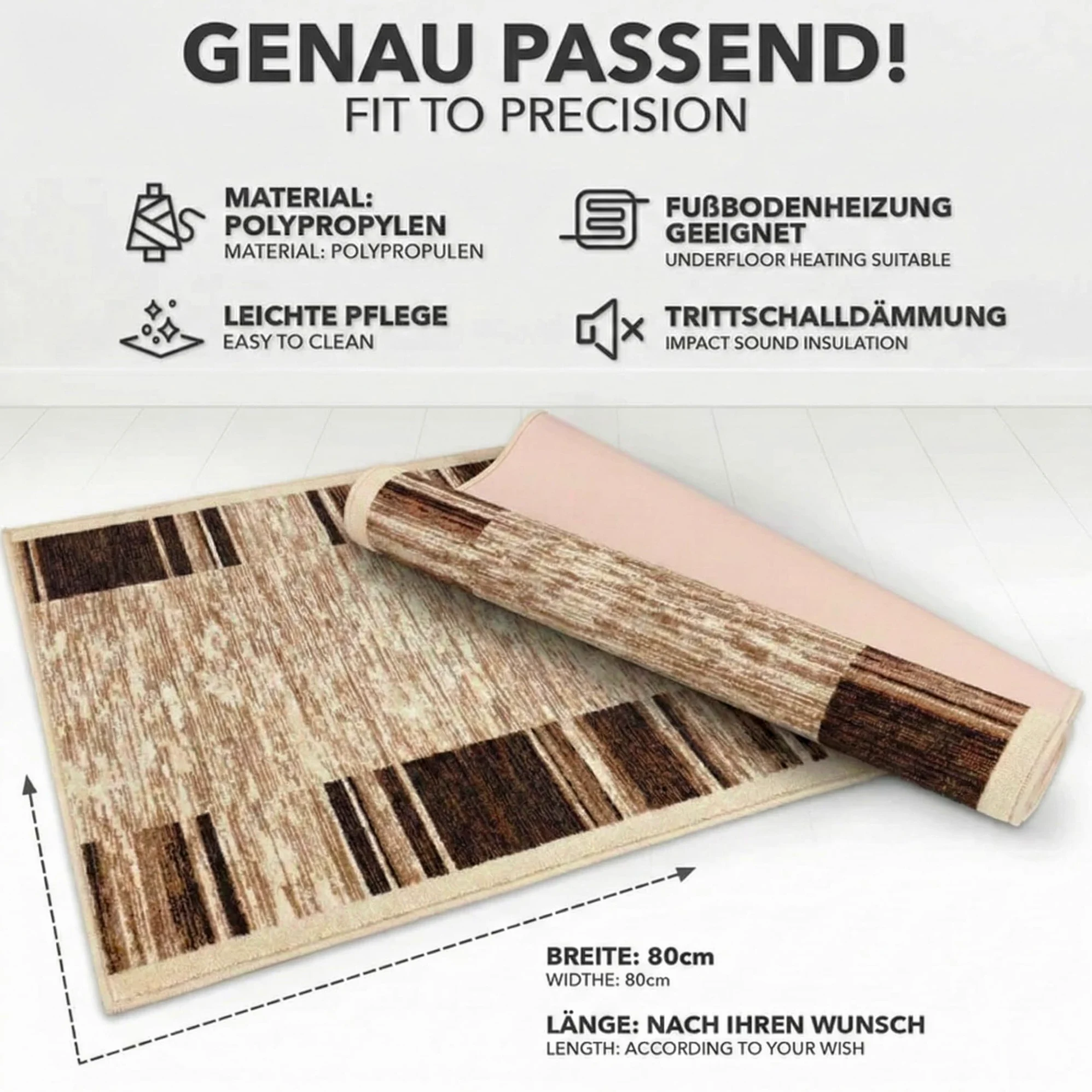 Floordirekt Tapis de couloir Navona - Pour cuisine, couloir et salon - Tapis à boucles fines - Antidérapant et antistatique - Tapis de couloir (beige, 80 x 300 cm)