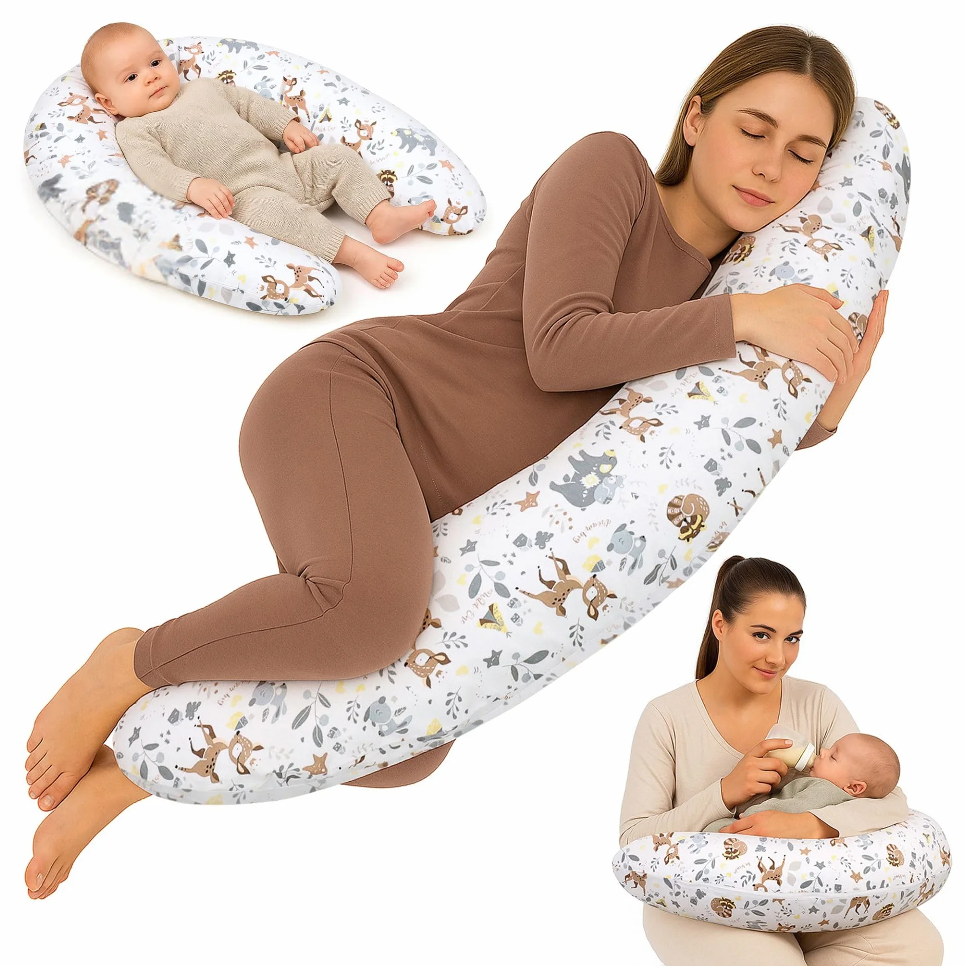 Coussin de grossesse et allaitement 190 cm – Oreiller maternité en forme de C Oeko-Tex