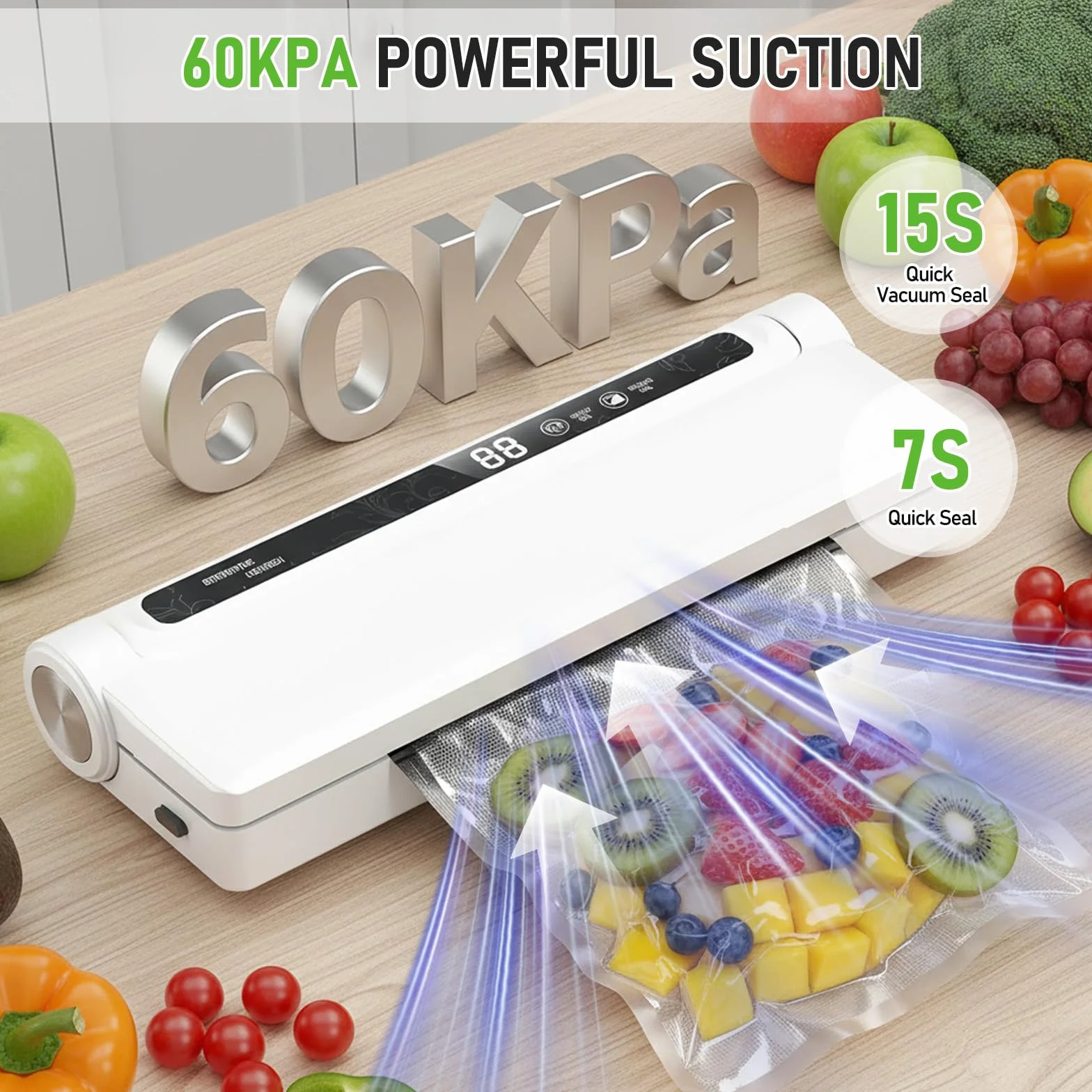Machine Sous Vide Alimentaire 2 en 1, 60 kPa, Avec 20 Sacs, Mode Humide et Sec