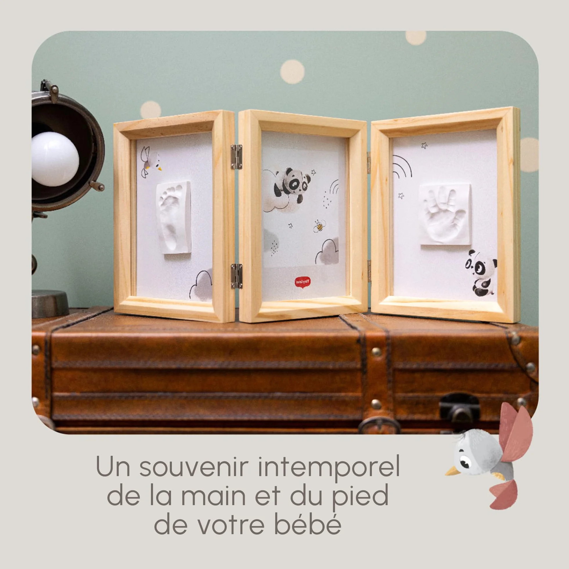 Tiny Love Double Frame Photo Cadre Personnalisé Empreinte Main Pied Bebe Kit Argile Cadeau Naissance Coffret Tout-en-un Bois