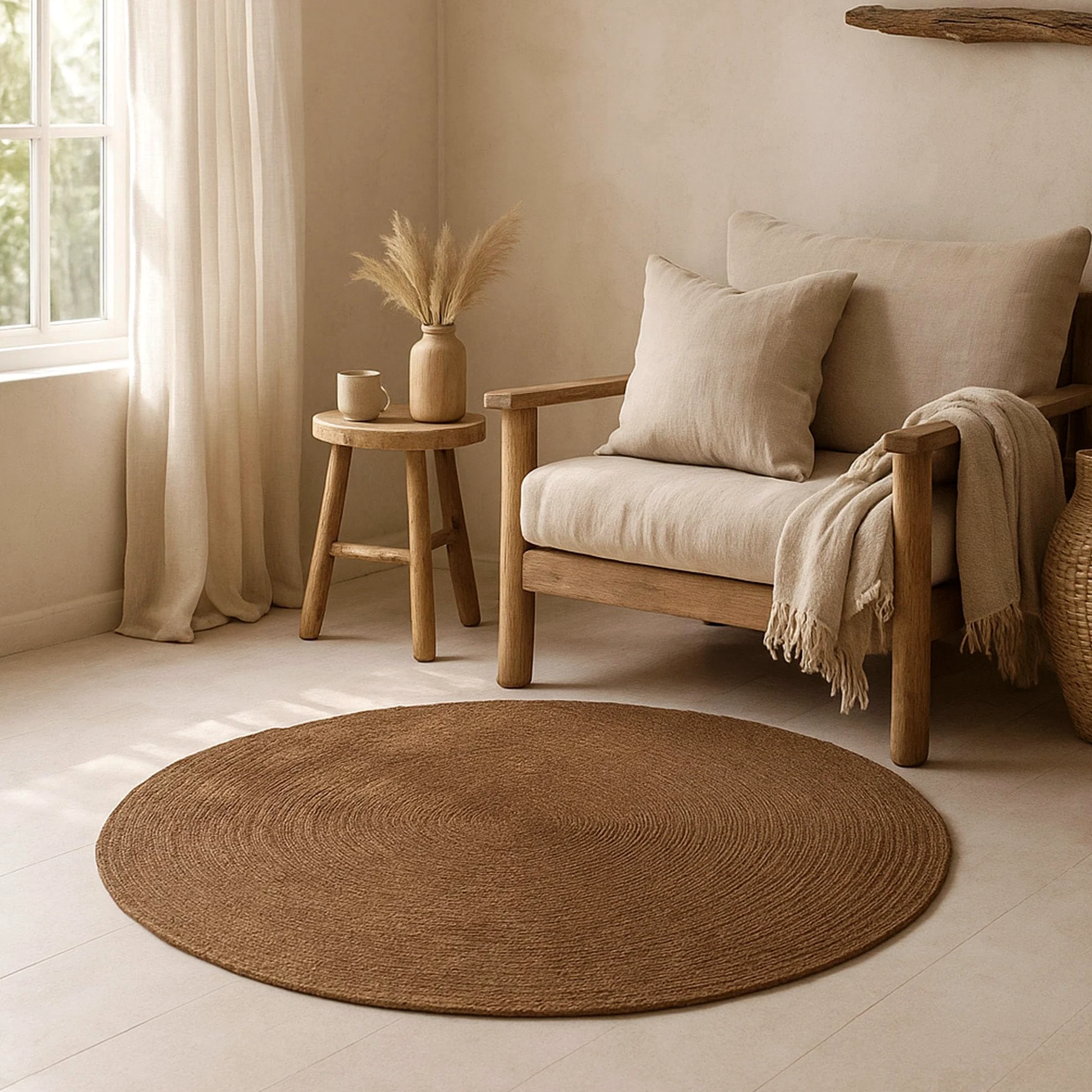HAMID Tapis Nansa Intérieur/Extérieur en Pet Recyclé – Lavable et Imperméable – Écologique & Durable – Idéal pour Terrasse, Jardin ou Salon (120x120cm, Marron)