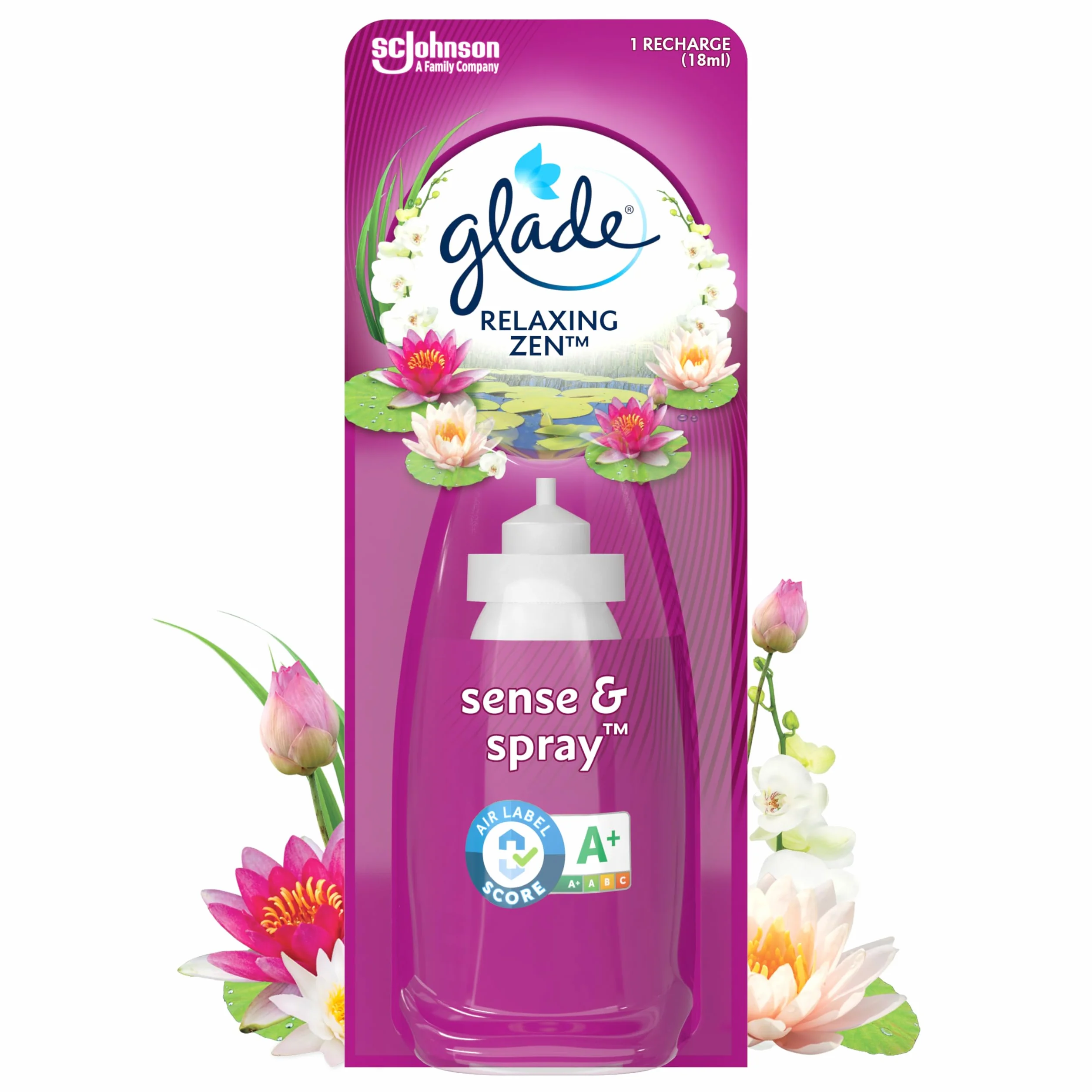 Glade Sense et Spray Recharge Diffuseur à Détection de Mouvement Infusé Aux Huiles Essentielles Relaxing Zen 1 Recharge