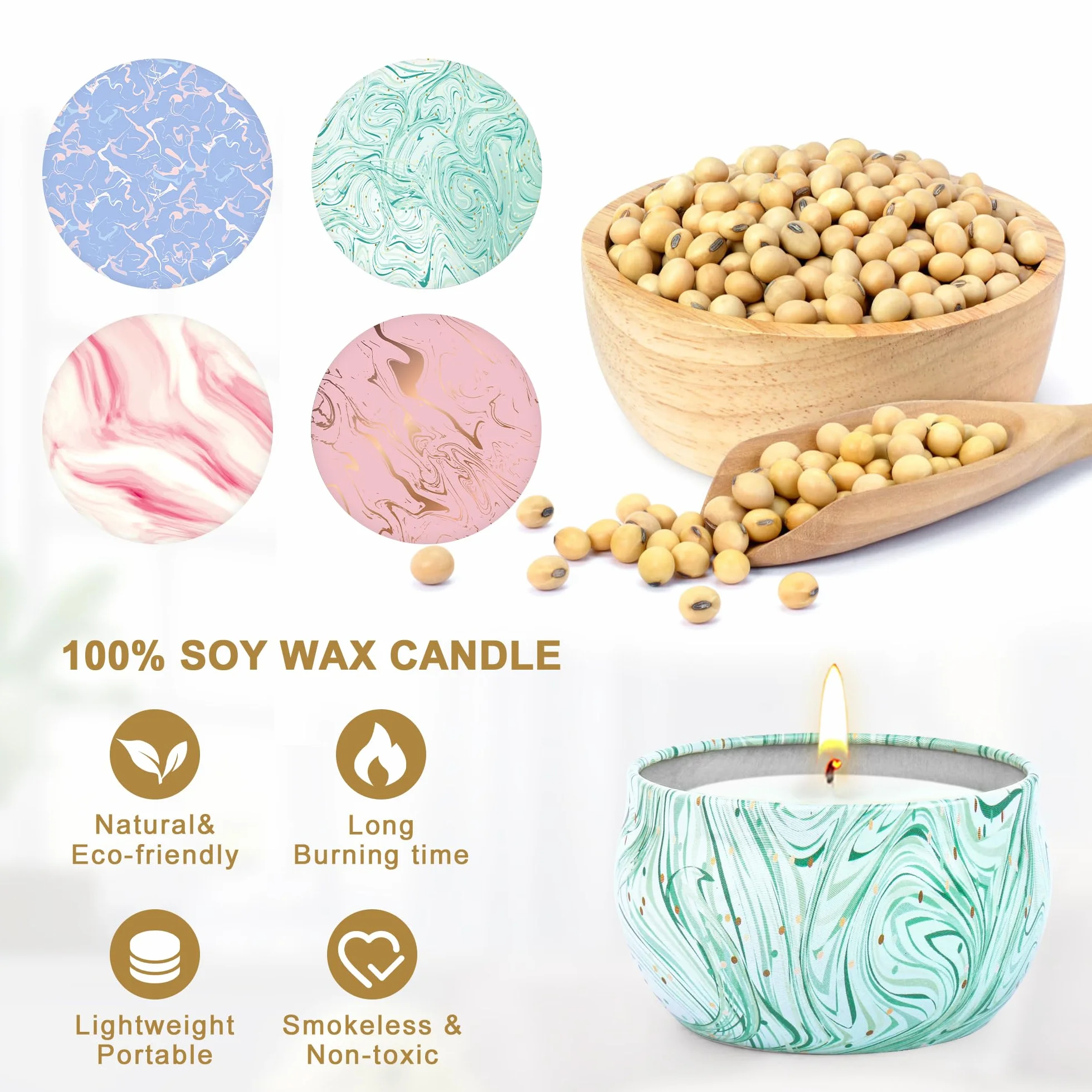 Grandes Bougies Parfumées Cire de Soja Naturelle Aromathérapie Soulager le Stress Lot de 4