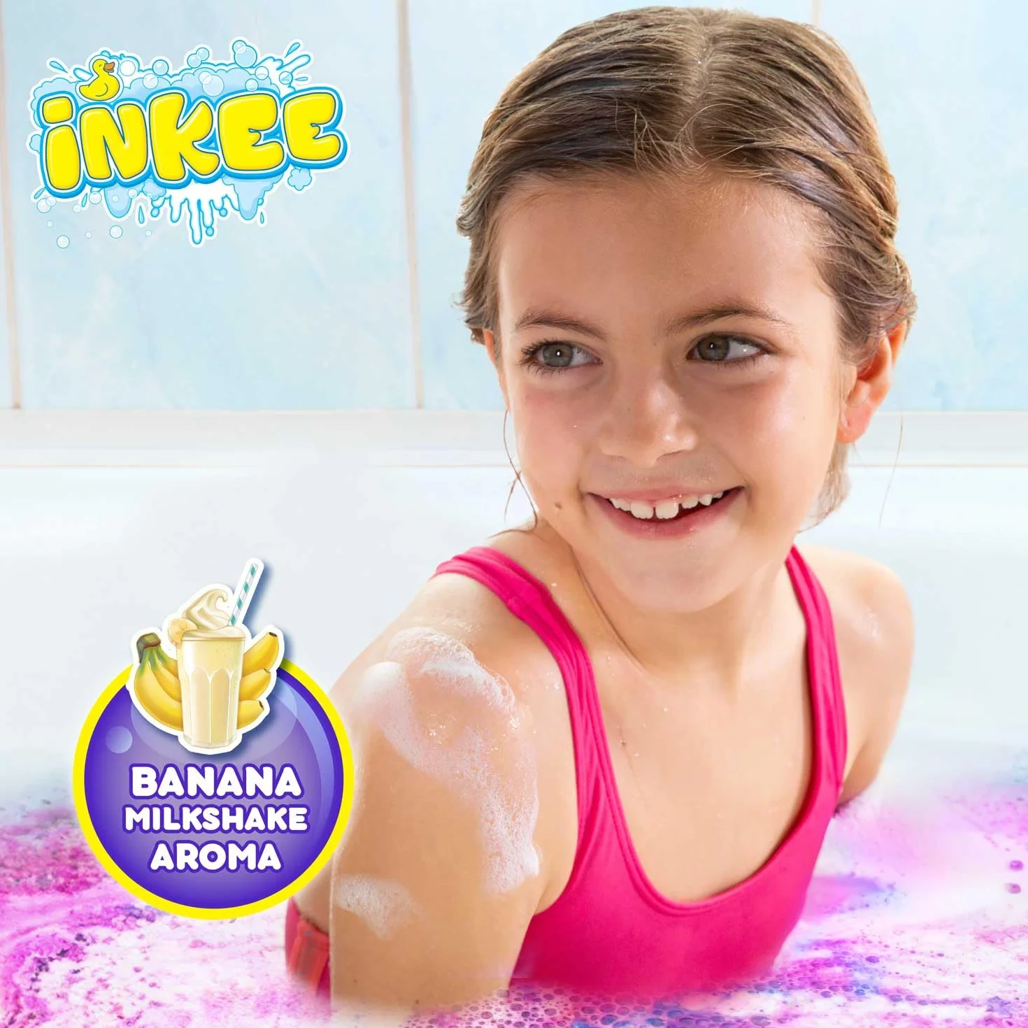 INKEE Granulés de Bain Galupy Mermaid Pack de 16 Sels de Bain Crépitants Rose Bleu Violet Huile de Jojoba Arôme Milkshake Banane 16 Sachets 60g