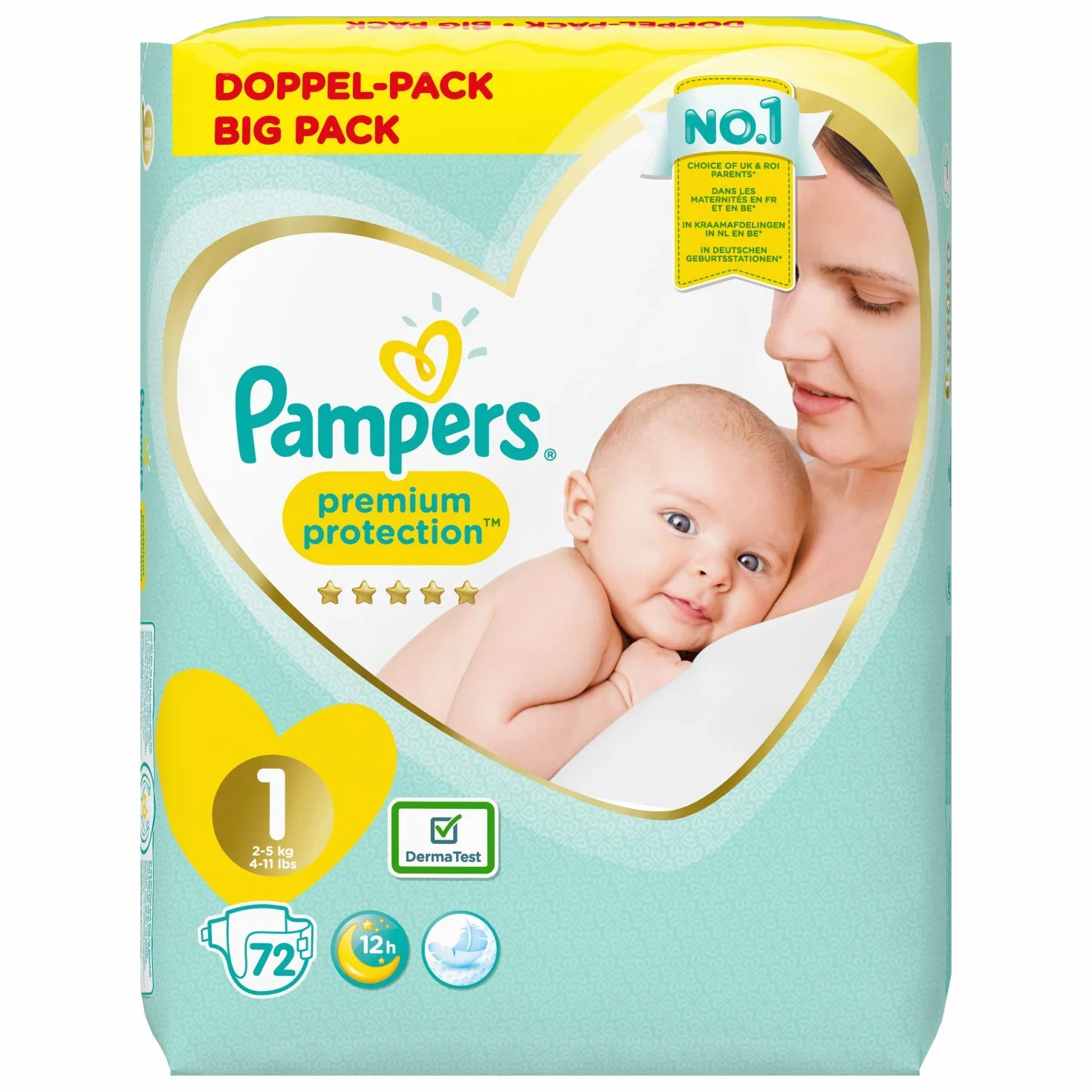 Pampers Protection Premium Taille 1 Couches 72 sztuk 2-5 kg