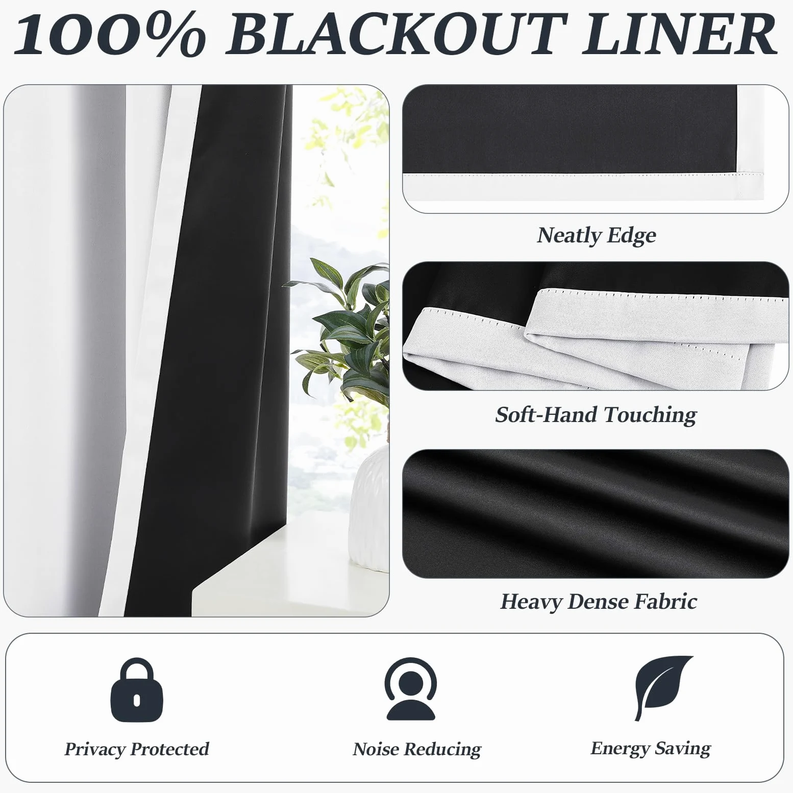Melodieux Doublure de Rideau 100% Occultant pour Rideaux de 96 Pouces de Long, Doublure Occultante à Isolation Thermique pour Draps Transparents, Blanc Cassé/Noir, 101,6 x 233,7 cm, 2 Panneaux