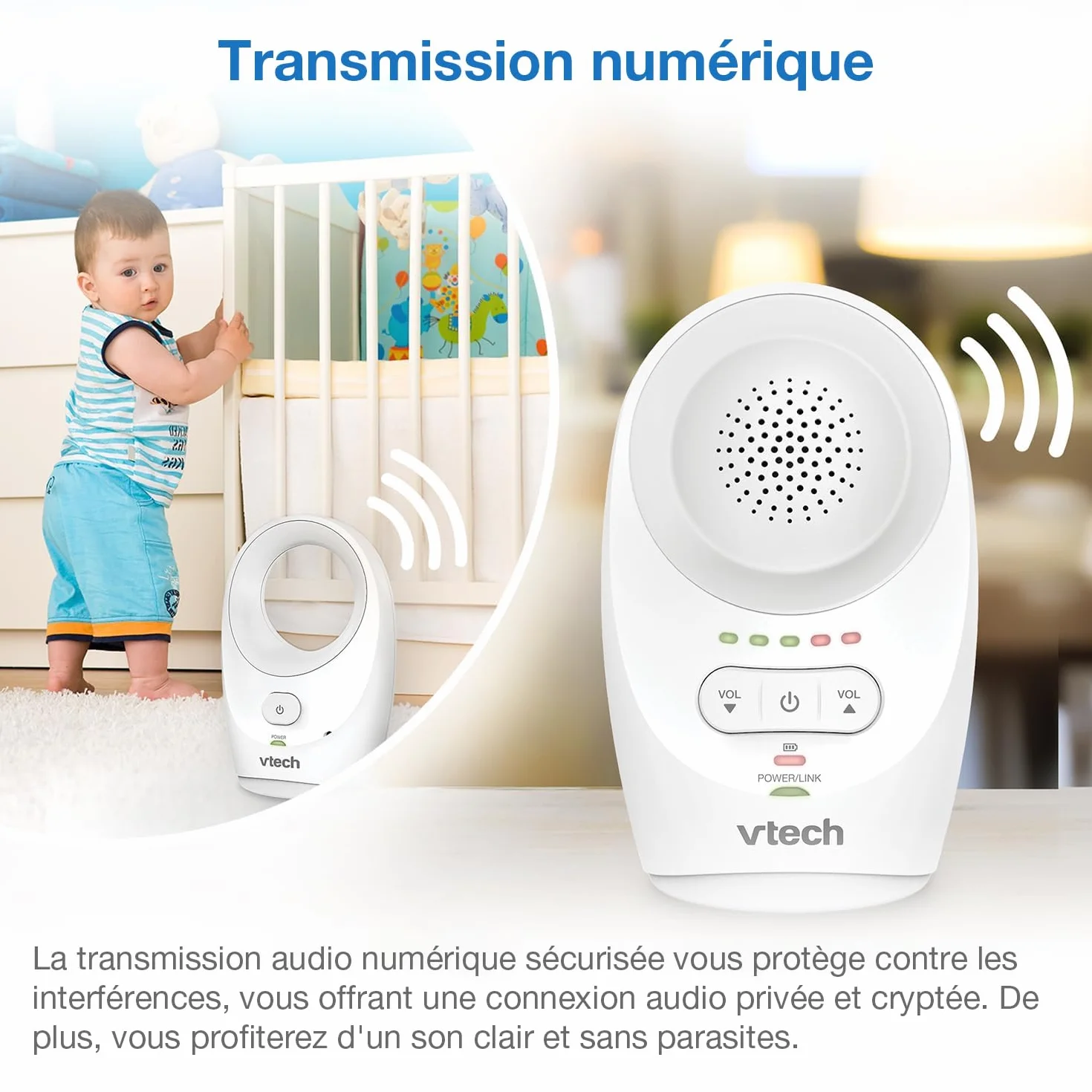 VTech DM1111 Babyphone Audio Numérique DECT avec Affichage du Niveau de Bruit et Clip Ceinture