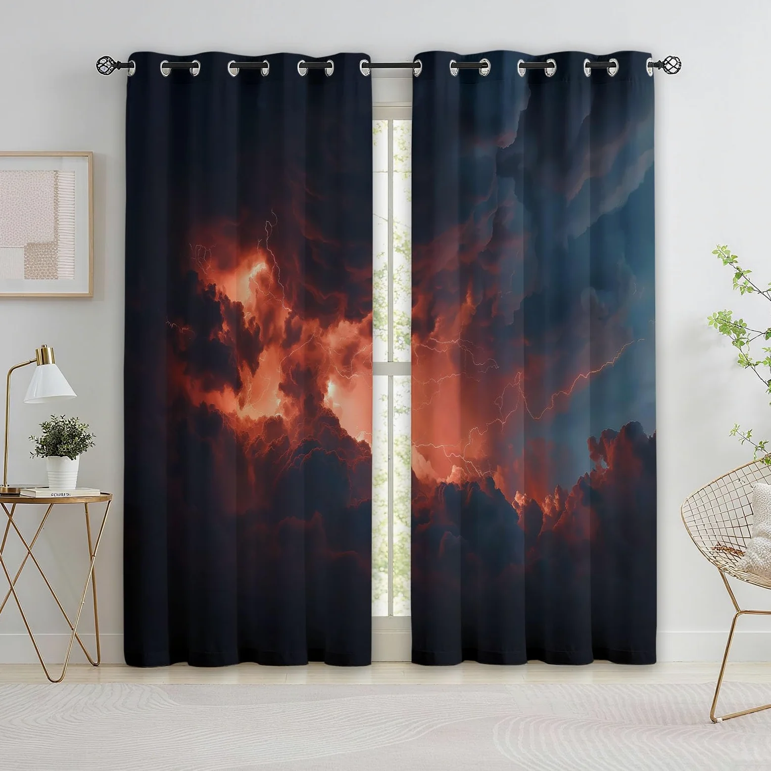 Générique Rideaux Opaques en Nuages Sombres Orage Naturel, Rideau Occultant en Polyester Gris, Rideaux Thermique Isolant Anti-Froid Décoration de Fenêtre pour Salon Chambre Lot de 2 140L x 245H cm
