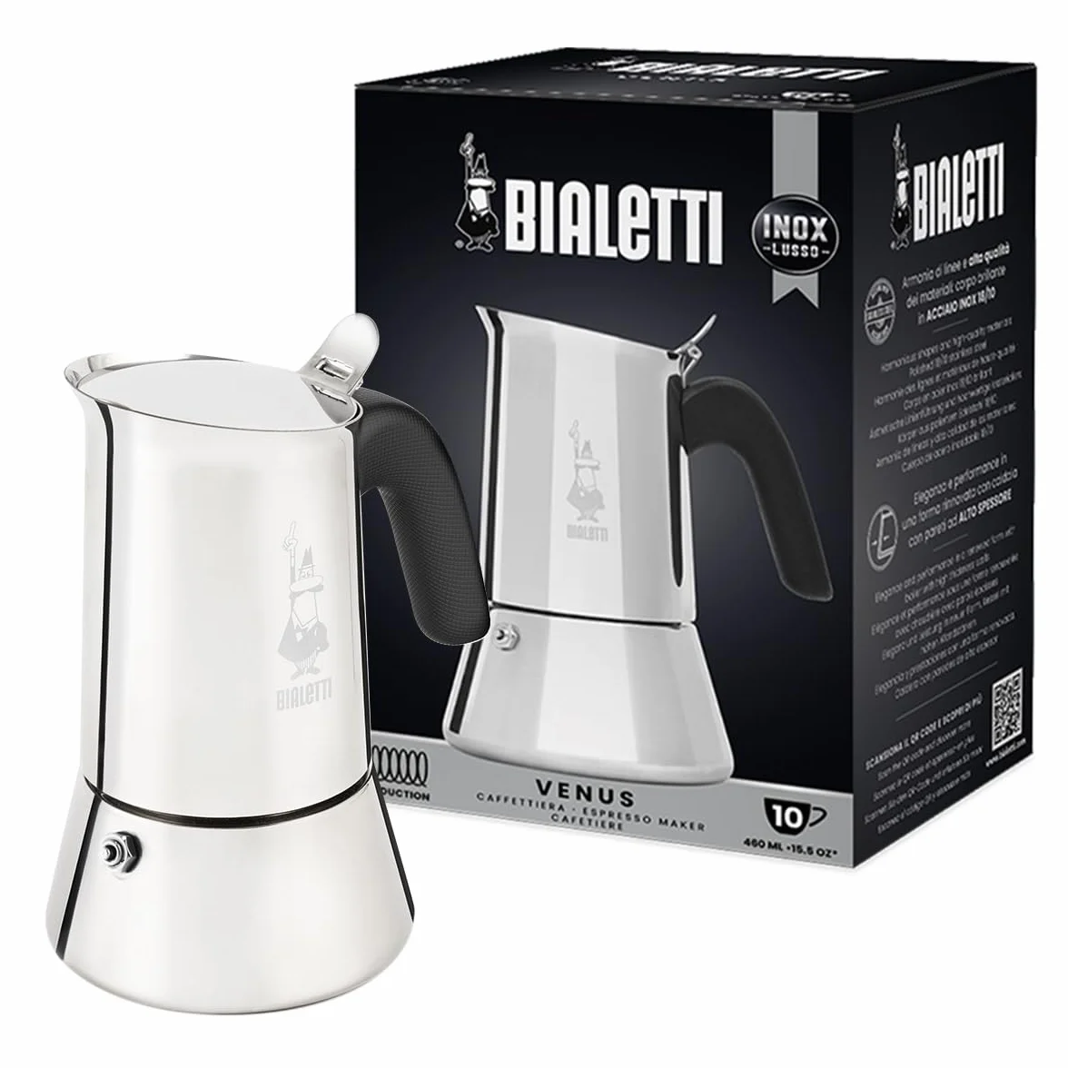 Bialetti Venus Induction Cafetière Expresso Inox 10 Tasses 460 Ml Argenté