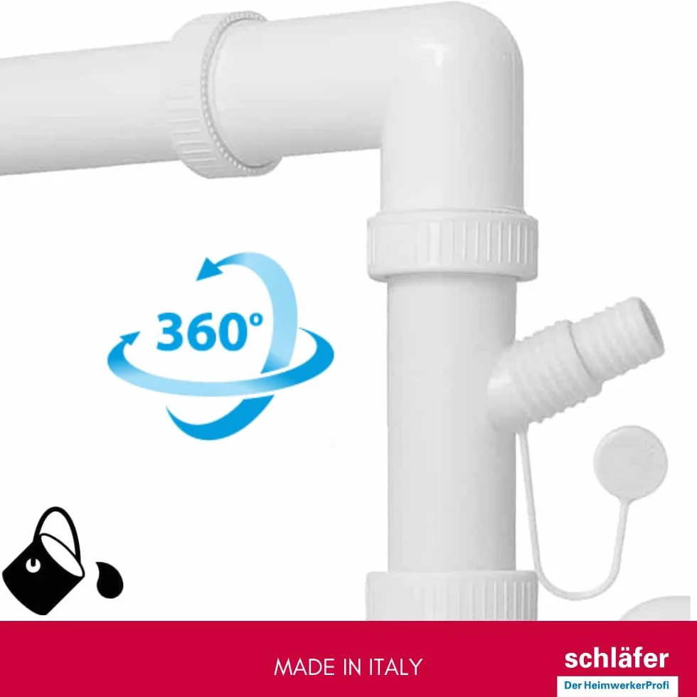 Siphon universel 1"1/2 pour éviers, sortie 40 mm, set siphon en S plastique, autonettoyant avec fixation lave-vaisselle