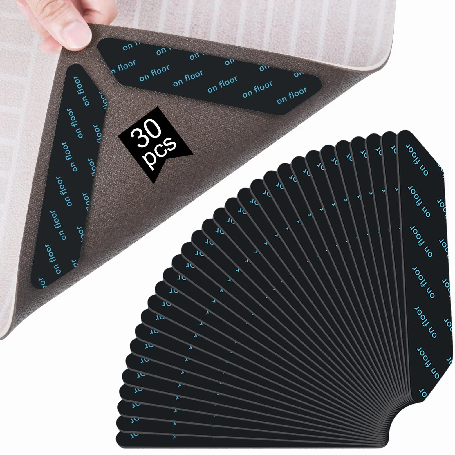 Vicloon 30pcs Anti Curling Carpet Grippers Coin Anti Derapant Tapis sous Tapis Autocollant pour Cuisine Salle de Bain Bureau