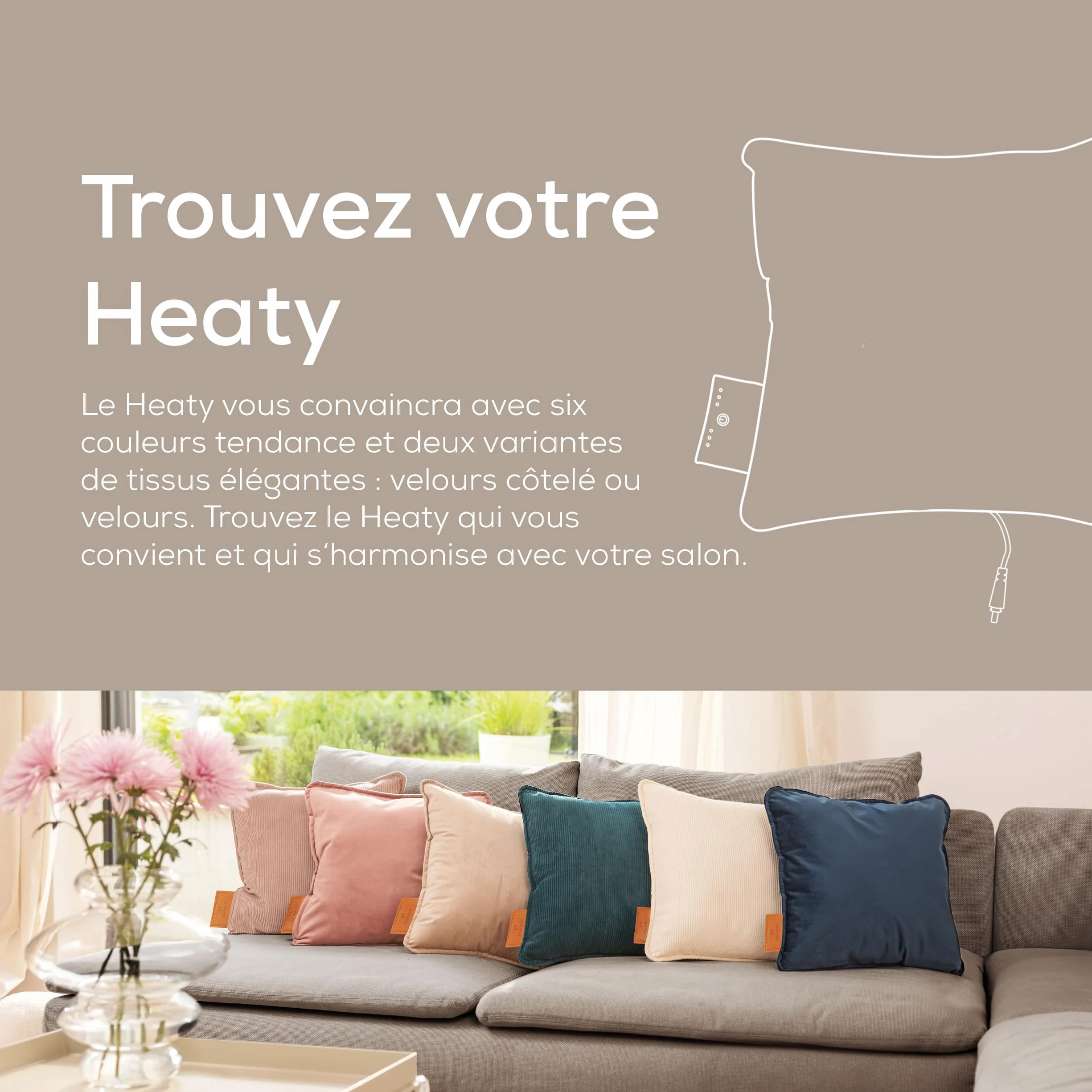 Beurer Coussin chauffant sans fil avec batterie, arrêt automatique, 3 réglages température, velours côtelé doux, blanc