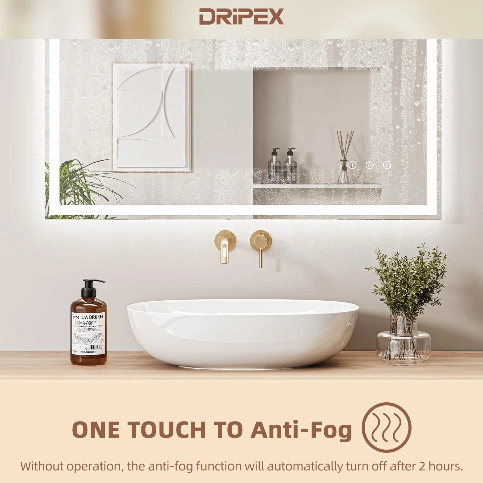 Dripex Miroir Salle de Bain 60x80cm avec éclairage, Dimmable, 3 Couleurs, Mémoire, Tactile