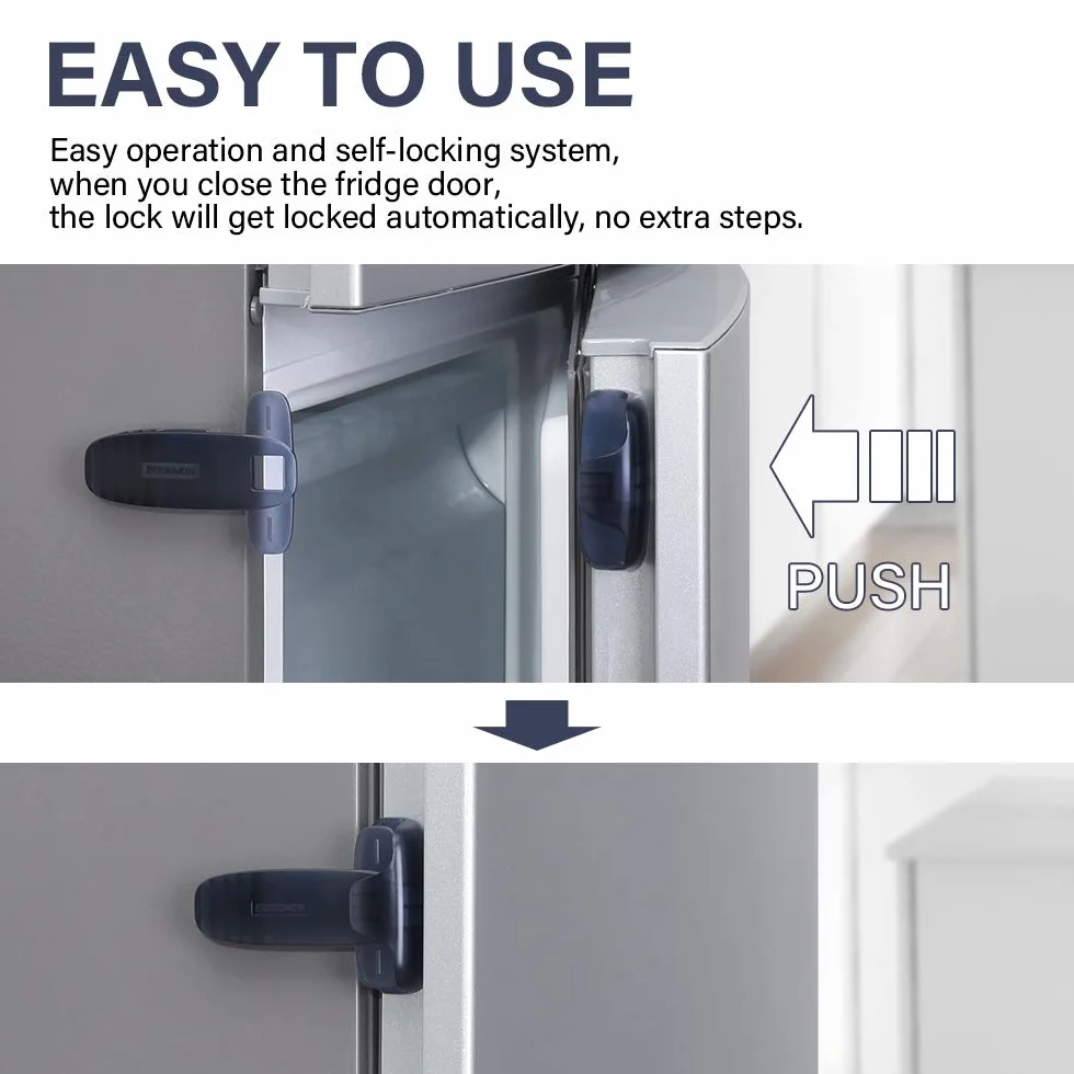 EUDEMON Serrure de porte de réfrigérateur et congélateur pour enfants, adhésif, gris