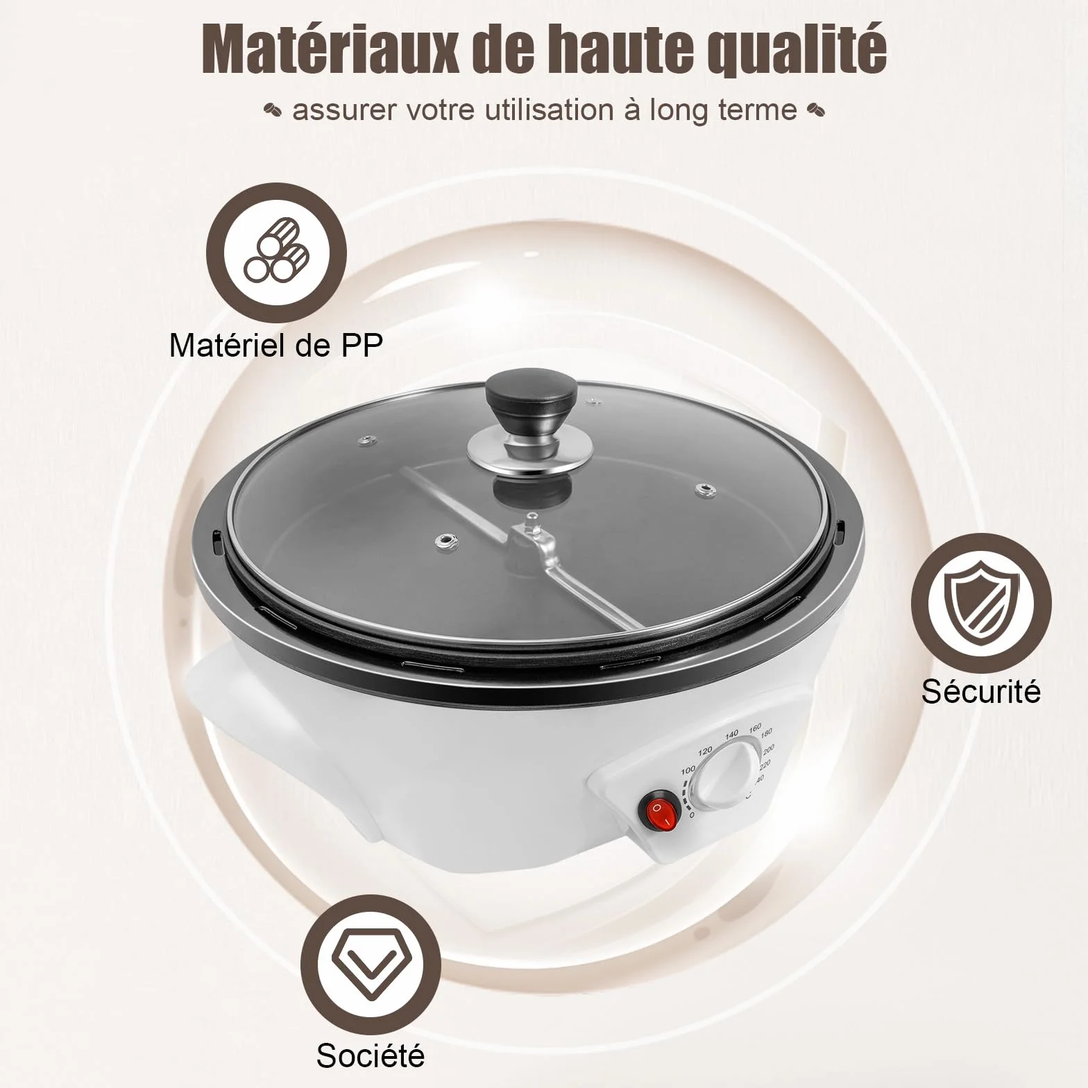 Torréfacteur de Café 1200W avec Température Réglable pour Torréfier les Grains de Café (Blanc)