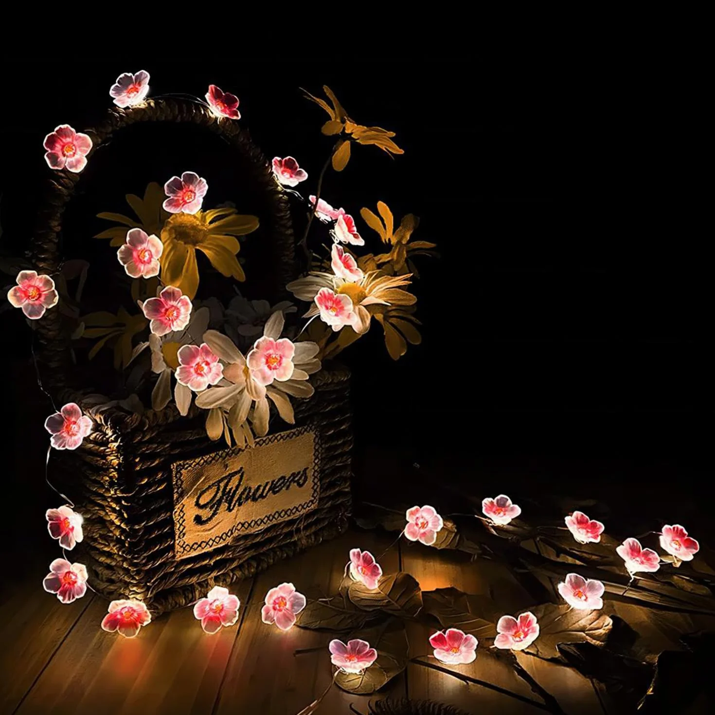 Auting Guirlande lumineuse LED fleurs cerisier 2 m 20 LED minuterie Décoration intérieur jardin terrasse