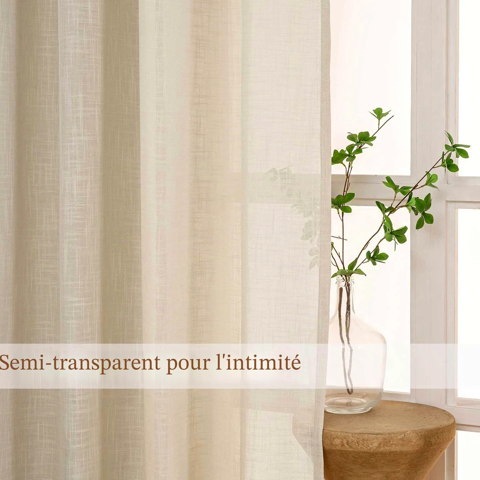 L.Z.E Rideau Beige Galon Fronceur Rideaux pour Salon avec Œillets Semi Transparent Chambre à Coucher Salle à Manger 245 cm Fenêtres 140 x 245 cm Lot de 2 100% Polyester Aspect de Lin