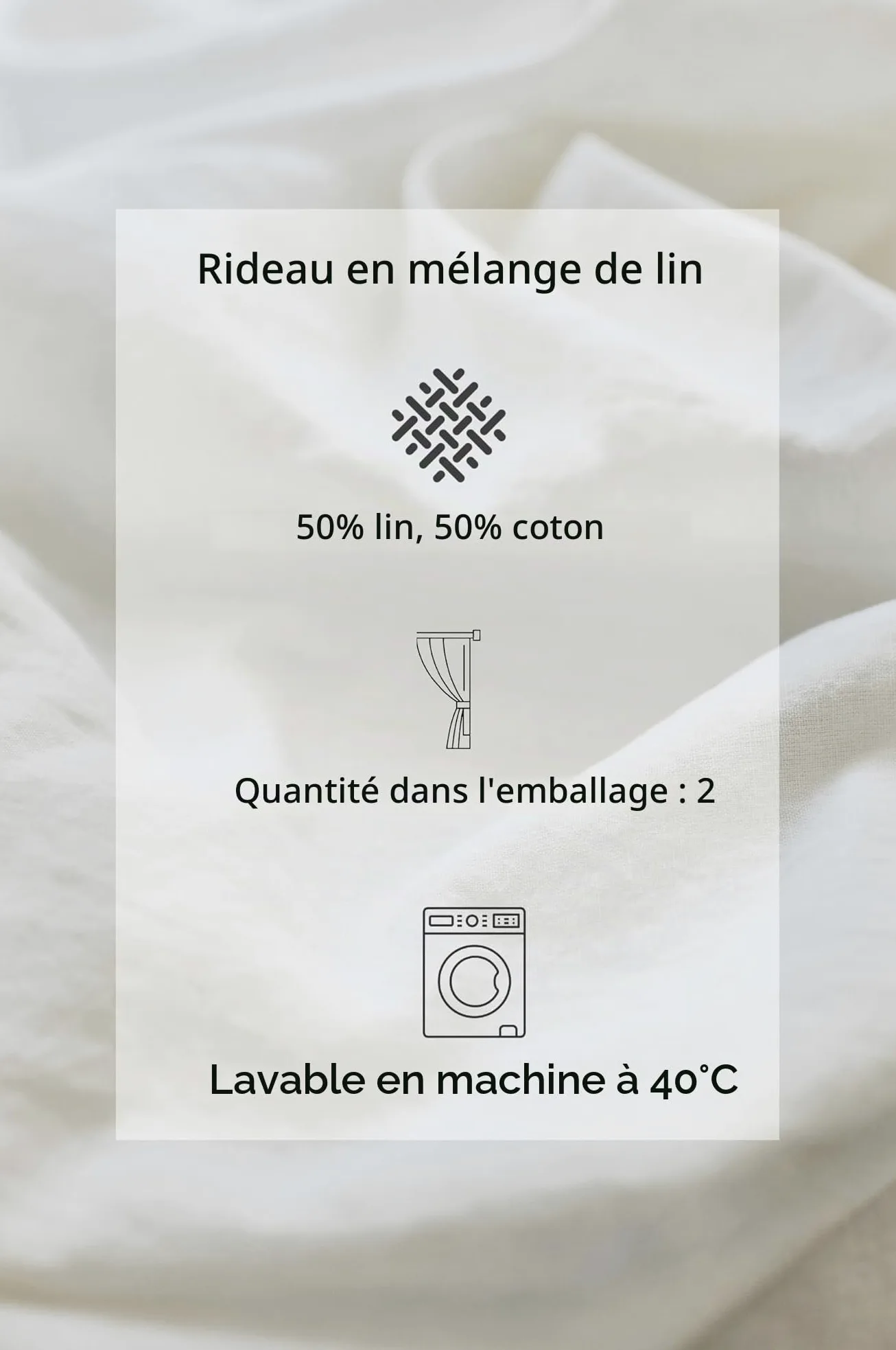 JOTEX Lina Linen-Mix Lot de 2 Rideaux Multifonctions, en Lin et Coton Semi-Transparents de qualité supérieure - Blanc Naturel - 135 x 220 cm