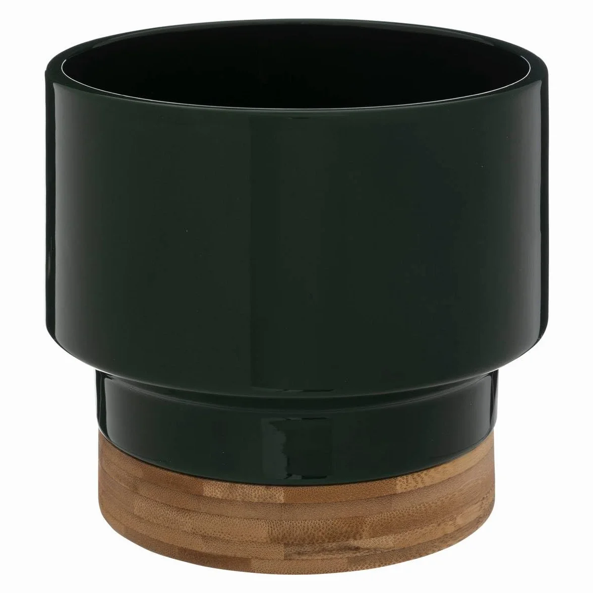 Cache-pot en céramique et bambou H16cm vert foncé Atmosphera