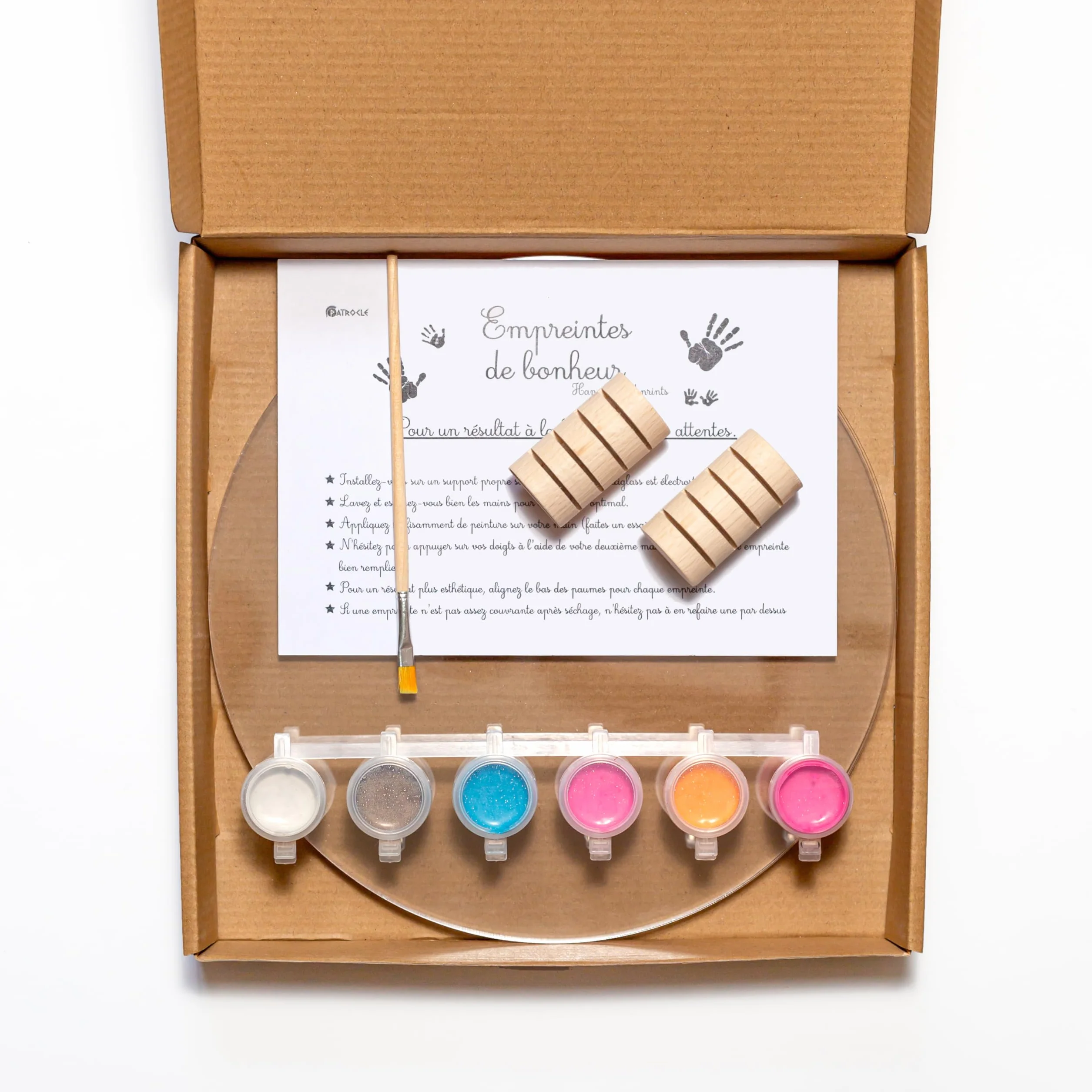 LouYou Empreintes de Bonheur Kit Empreinte Famille de 4 Made in France Nacré Coffret Naissance Support bois 4 plexiglass