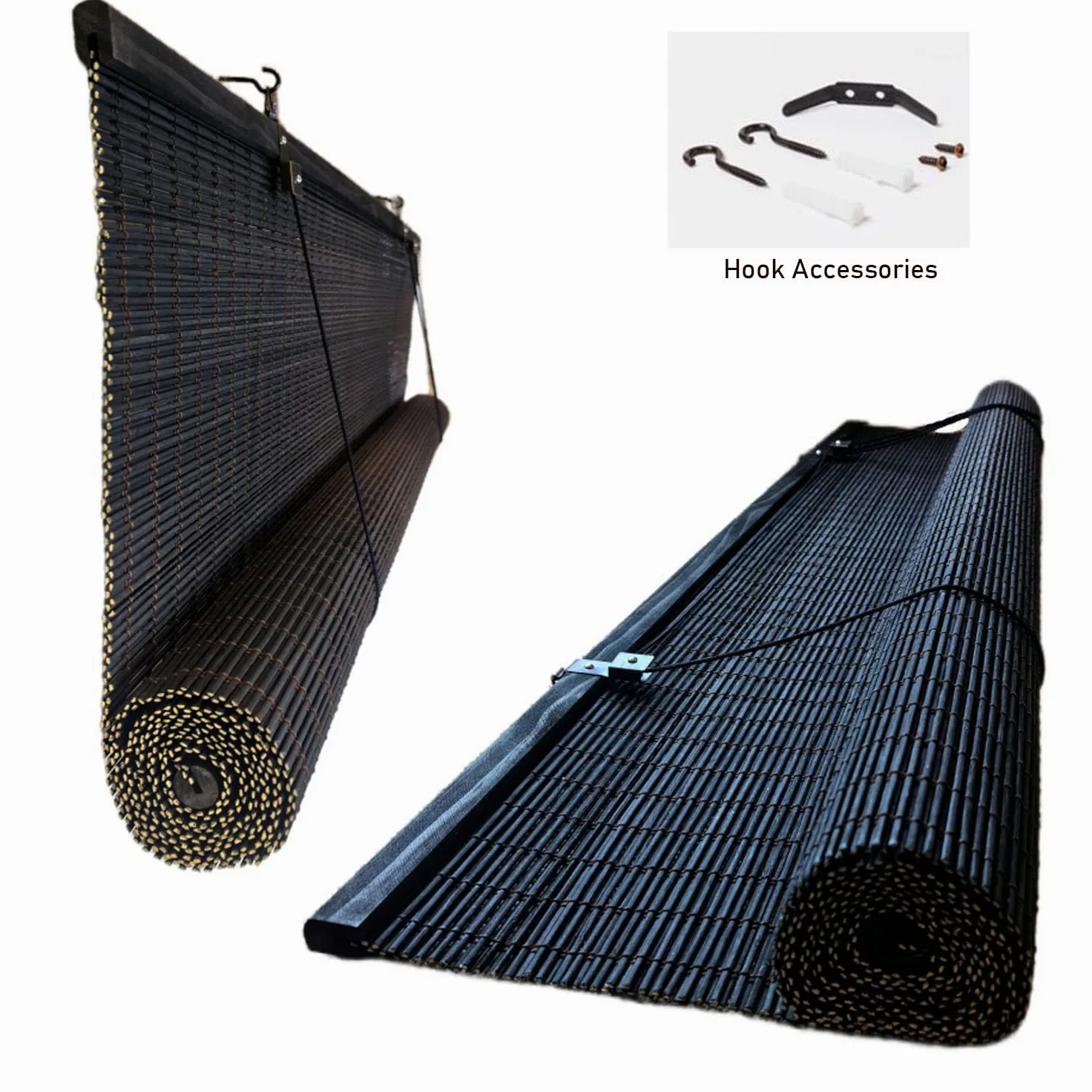 NIANXINN Store Enrouleur Bambou Rétro,Store Venitien Store Bambou Exterieur Store Occultant Fenetre Tissé à Main Rideau,95% Protection Solaire Intimité,Largeur x Hauteur (110cm x 220cm,Black)