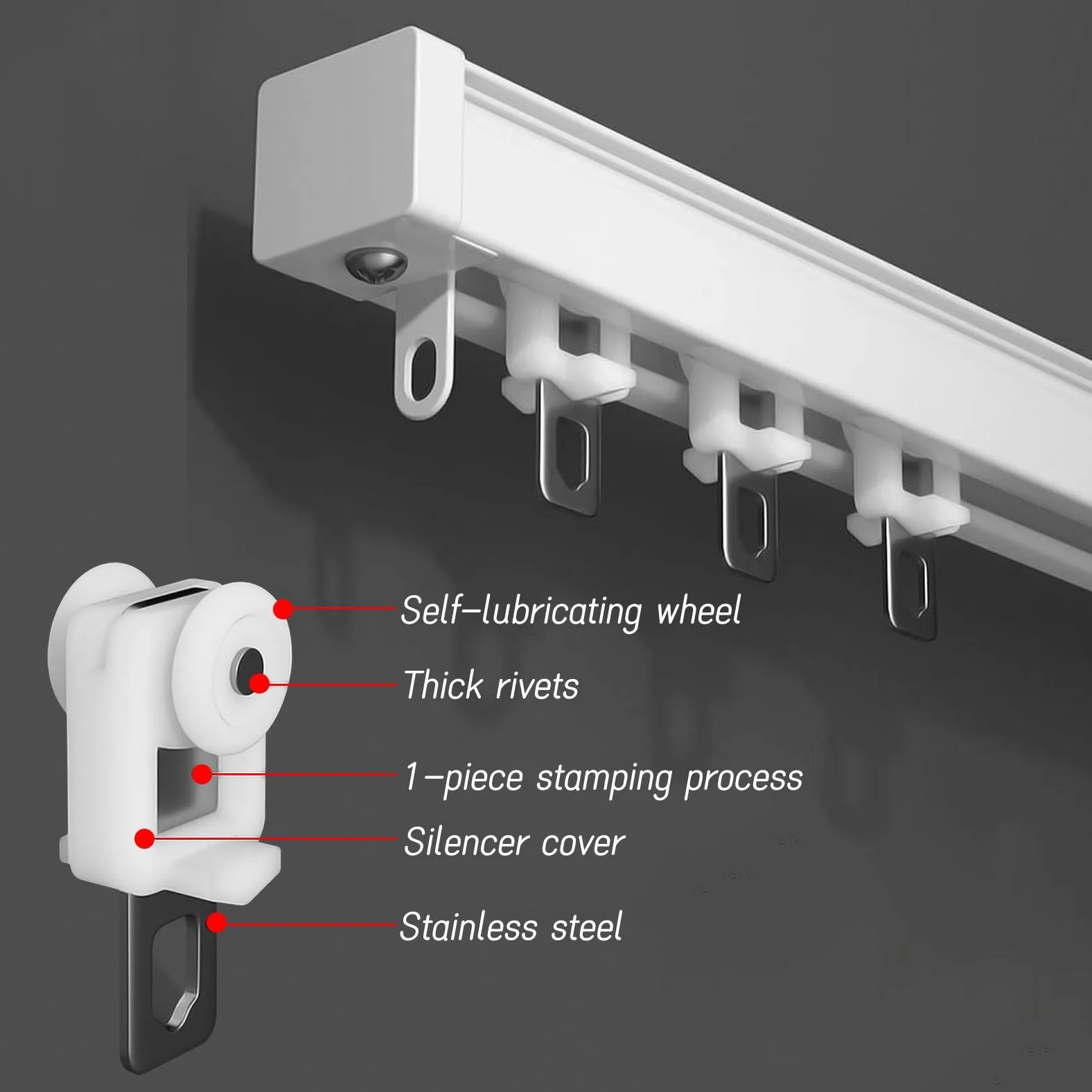 Système de rail de plafond coulissant pour rideaux d'extérieur, séparateur de pièce caché, tringles à rideaux silencieuses, blanc, 2,2 m – Parfait pour la décoration de la maison et du bureau