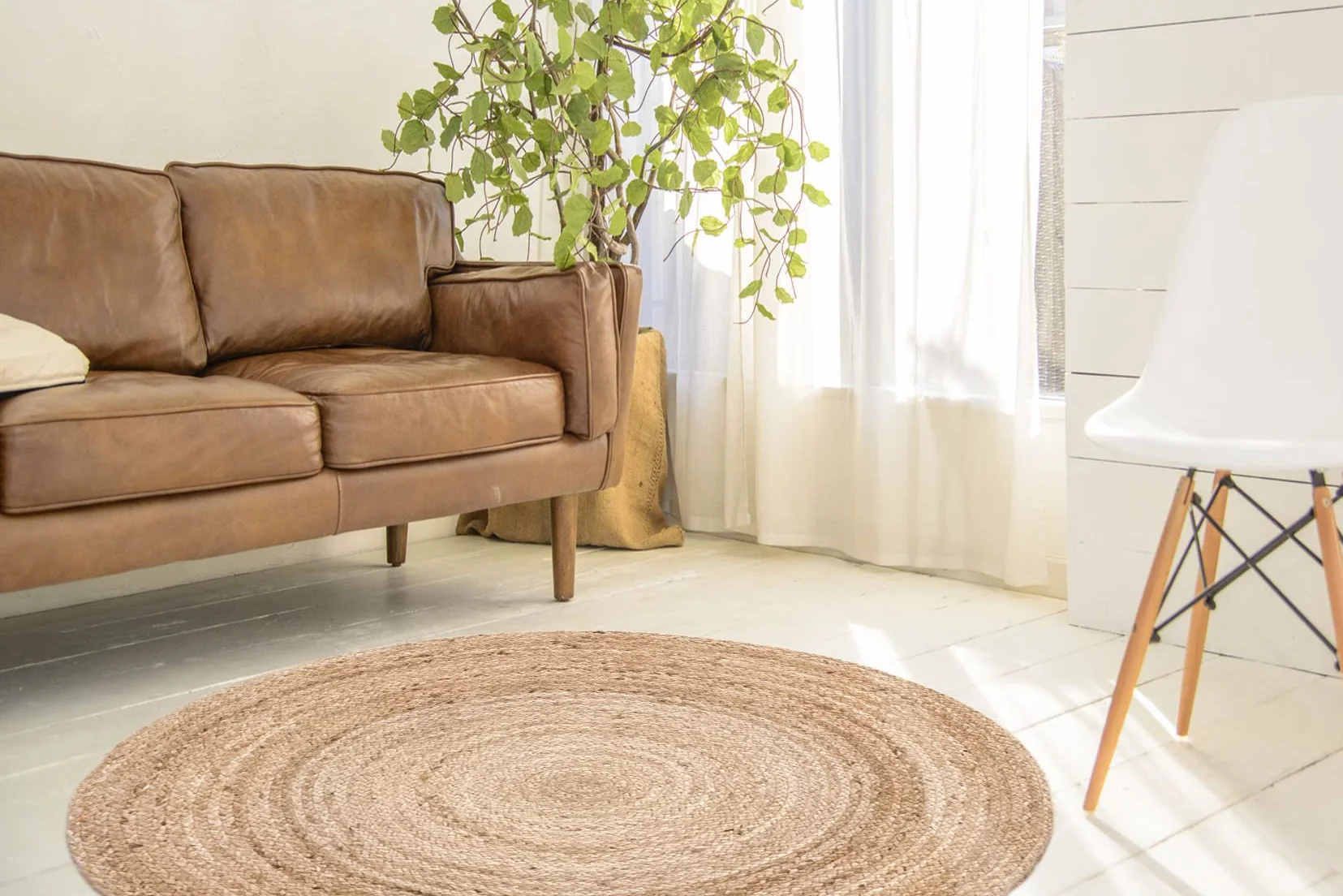 Tapis Jute Naturel Alhambra Rond Tressé à la Main 100% Fibre de Jute 100x100cm