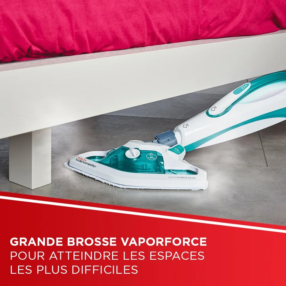 Polti Vaporetto SV450 Double Balai Vapeur 2-en-1 13 Accessoires Réservoir 0,3 L Bleu Clair Blanc