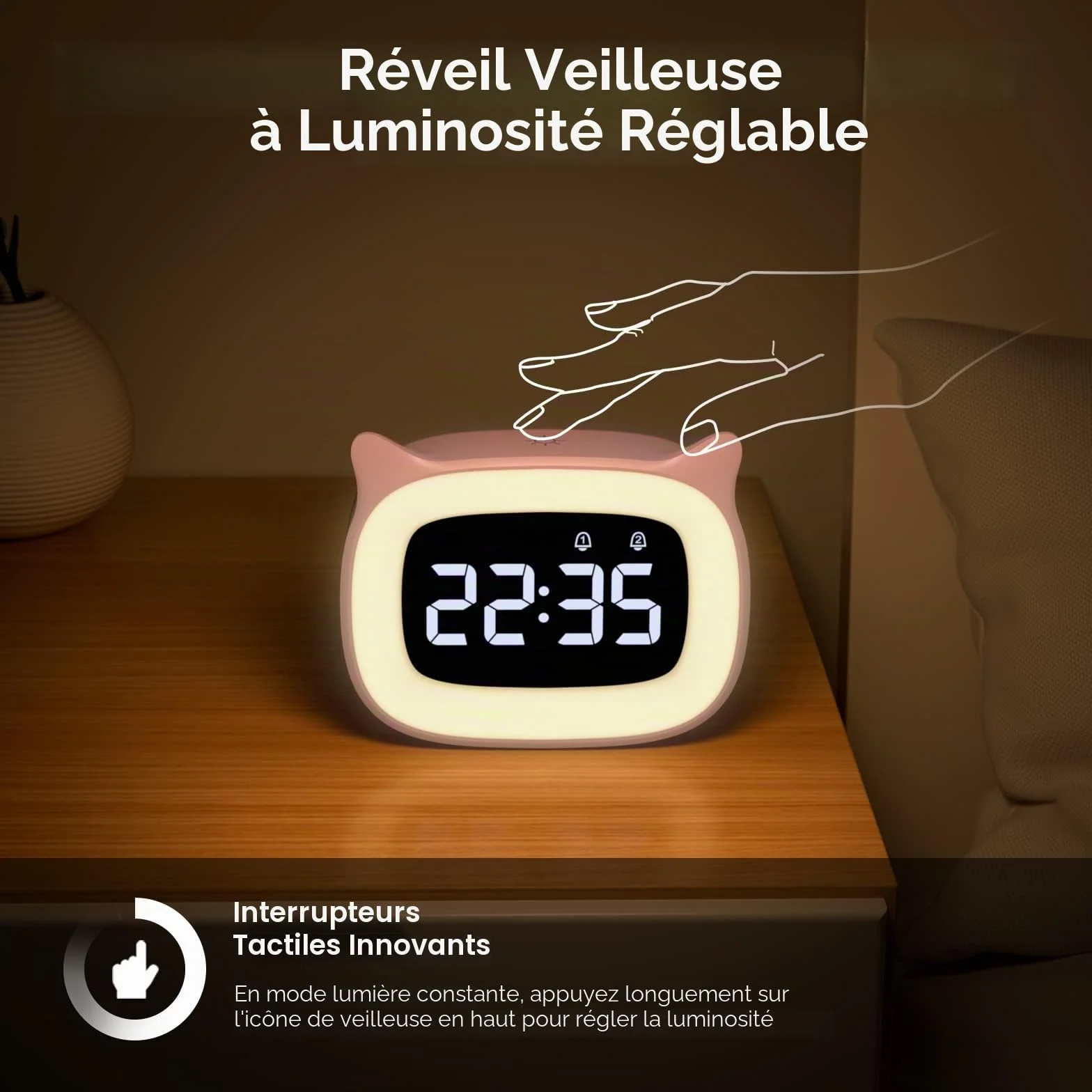 Mizikuu Réveil Éducatif LED Veilleuse Enfant Jour Nuit Lumineux 5 Couleurs 18 Musiques 2 Alarmes Fille Garçon