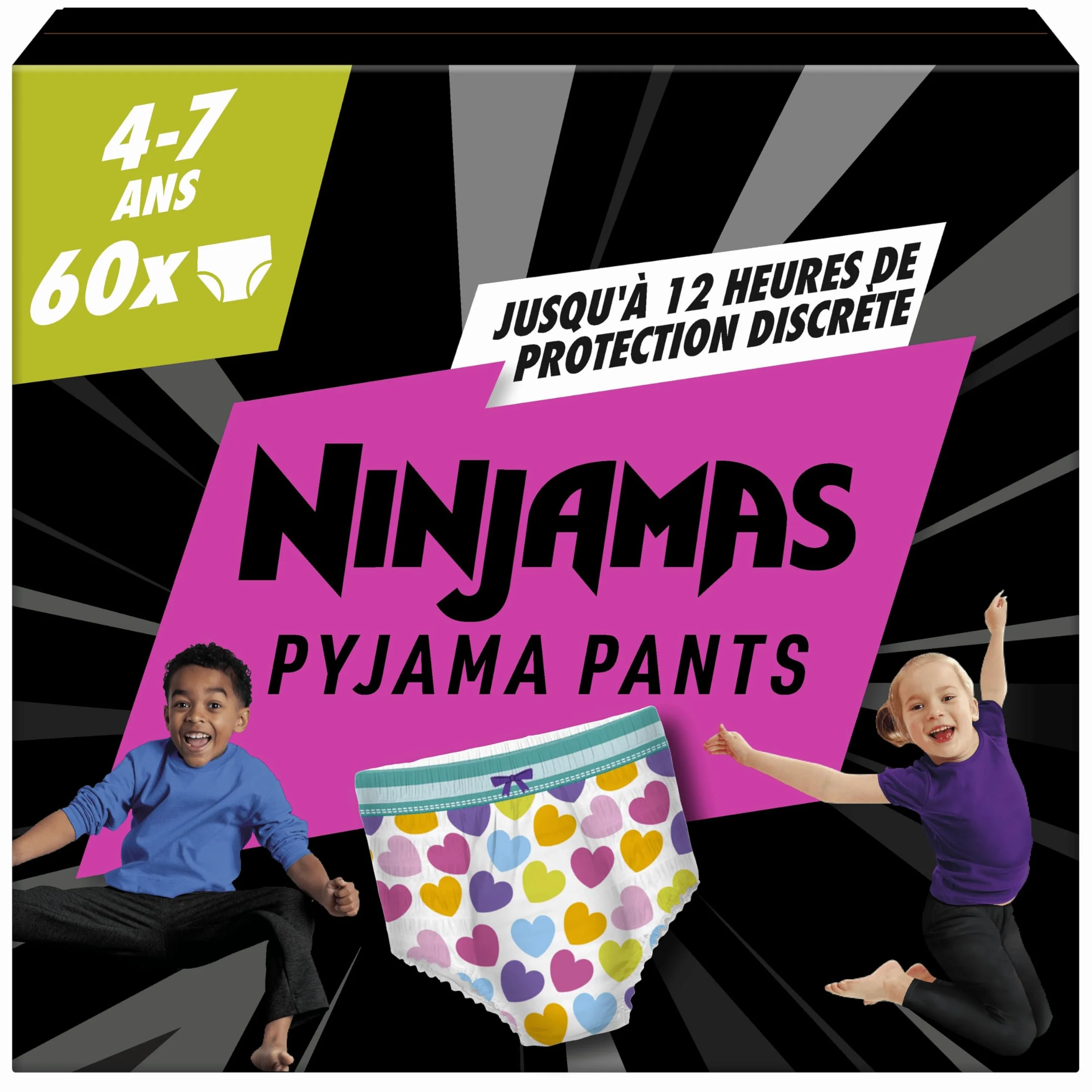 Pampers Ninjamas Pyjama Pants Fille, 60 Sous-Vêtements de nuit Absorbants, 4-7 Ans, 17-30kg, Protection Maximale Contre Les Fuites