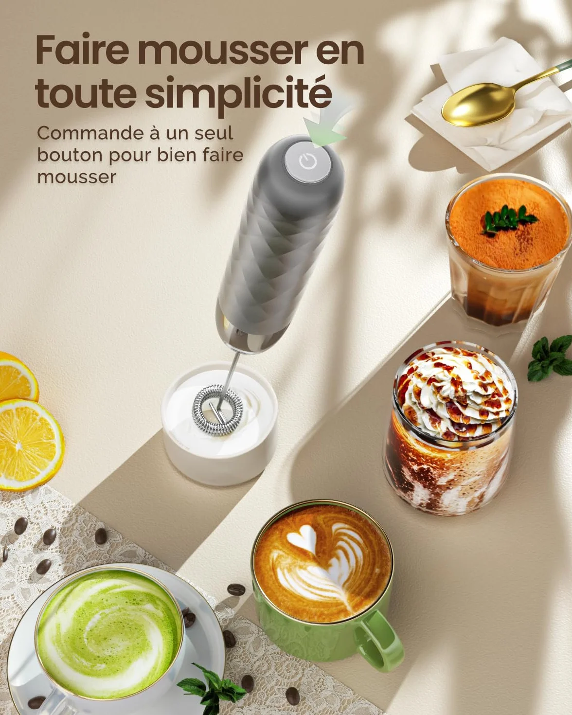 Maestri House Mousseur à Lait Électrique Rechargeable, Fouet Acier Inoxydable Portable Mini Mixeur Café Latte Cappuccino Matcha Lunafro Mini
