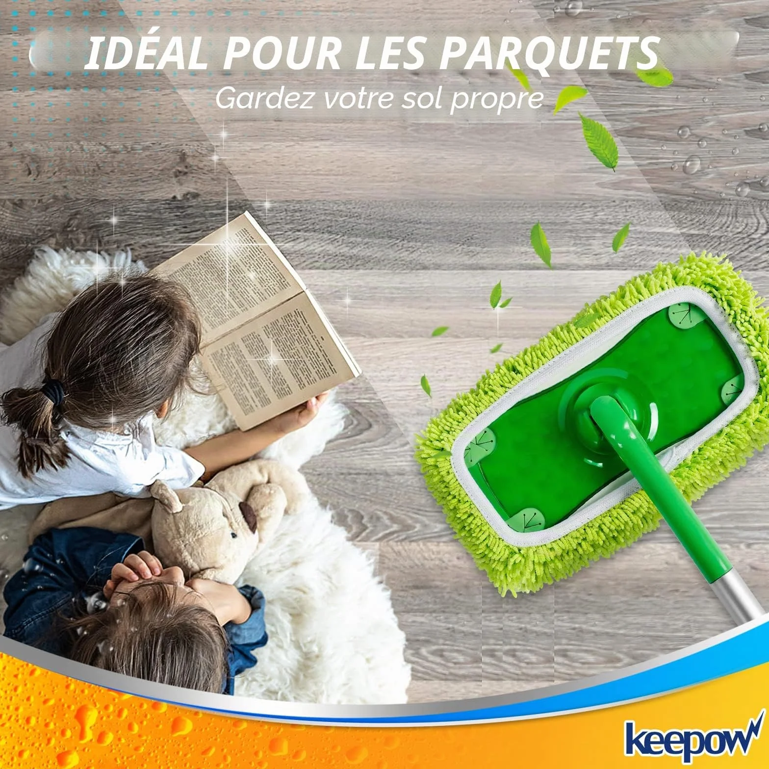 KEEPOW Chiffons Réutilisables Compatibles Swiffer Balai, Lavables, Microfibres pour Swiffer Sweeper Mop, Sec et Humide