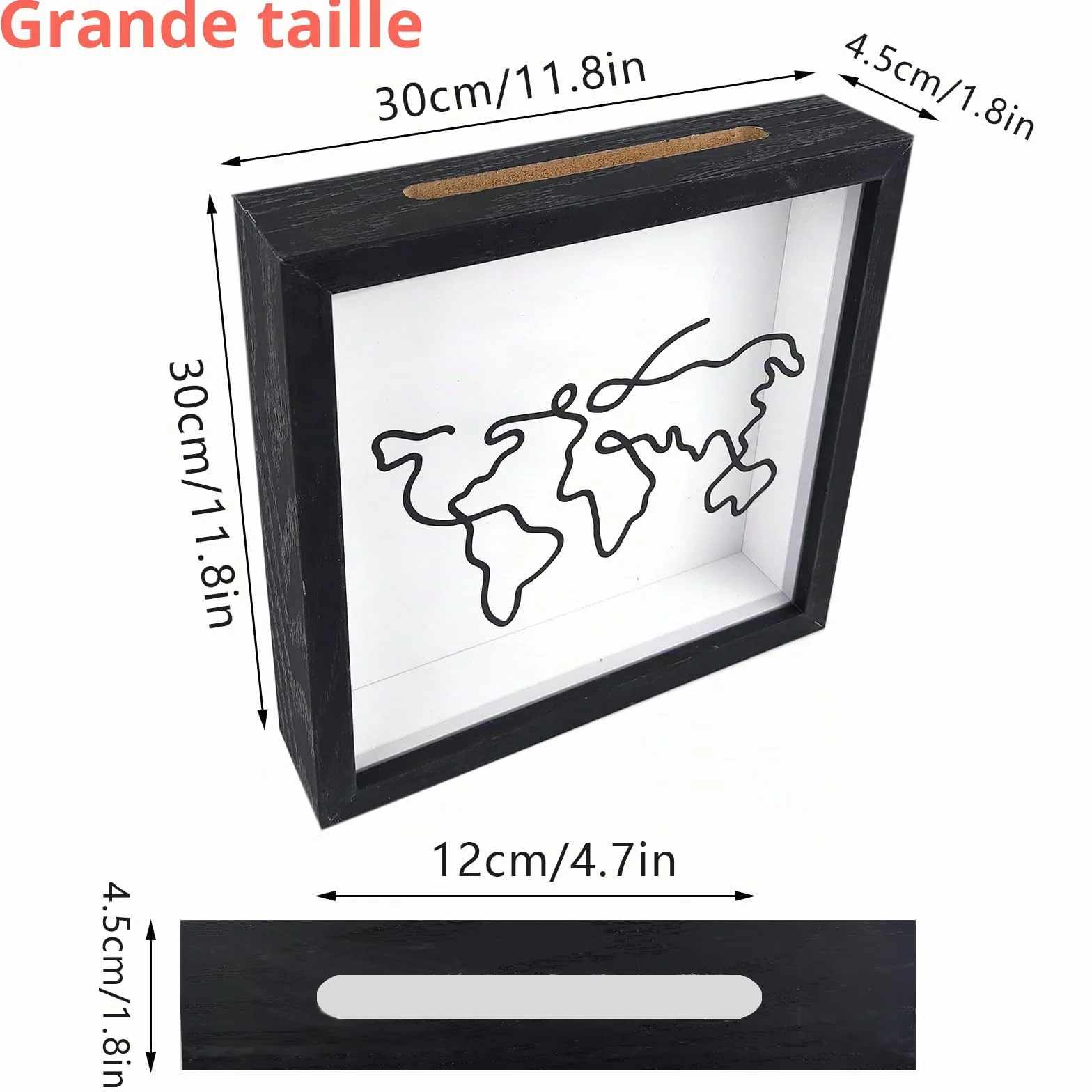 Boîte d'Archives 30x30cm Cadre en Bois Shadow Box pour Souvenirs, Film, Sport - Noir