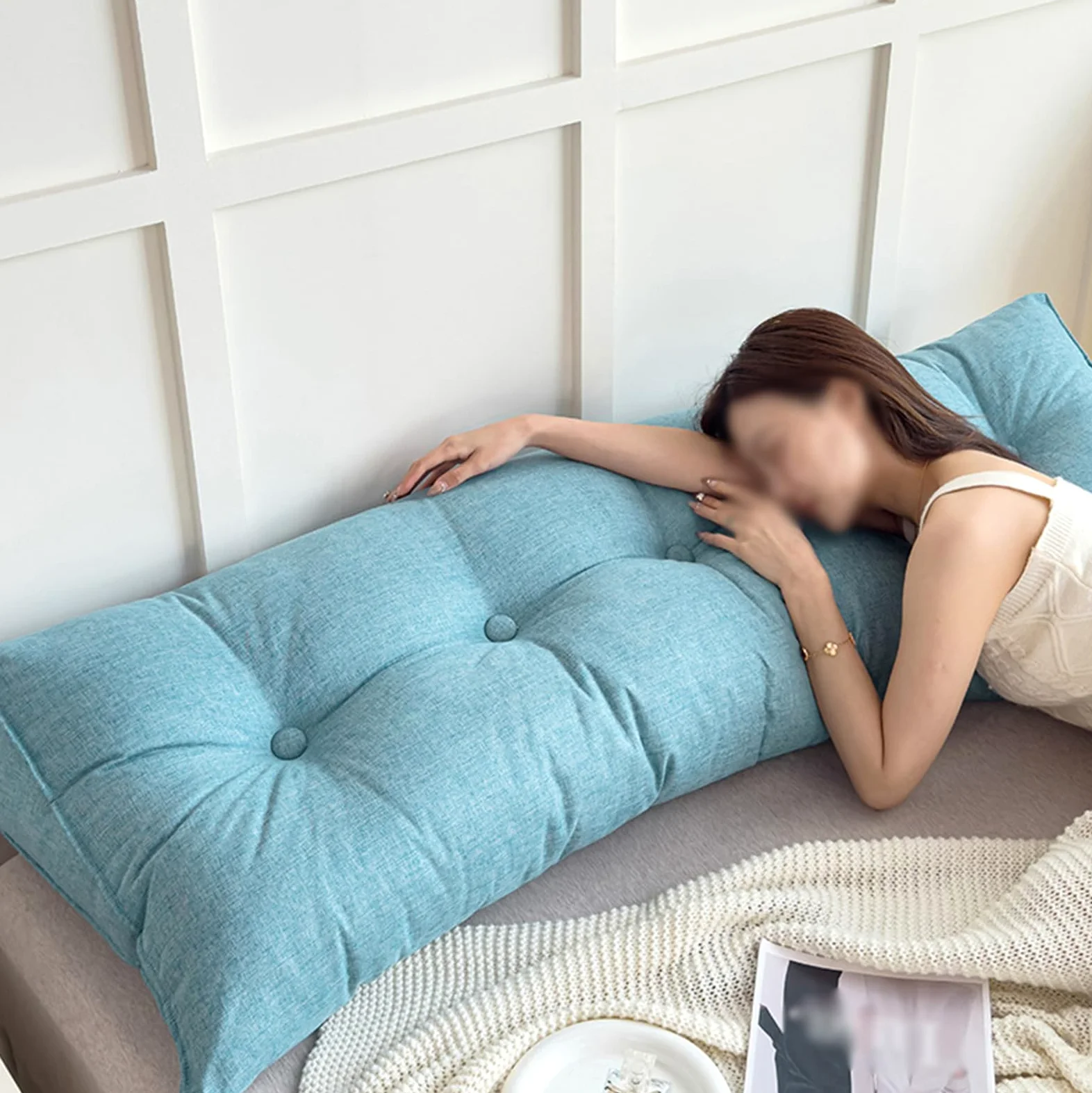 F,80x50x15cm, Coussin De Lecture pour Lit Ou Canapé Triangulaire Coussin Dossier Canapé Coussin Tete De Lit Oreiller Cale Idéal pour Soutenir Les Lombaires Tapis De Lecture