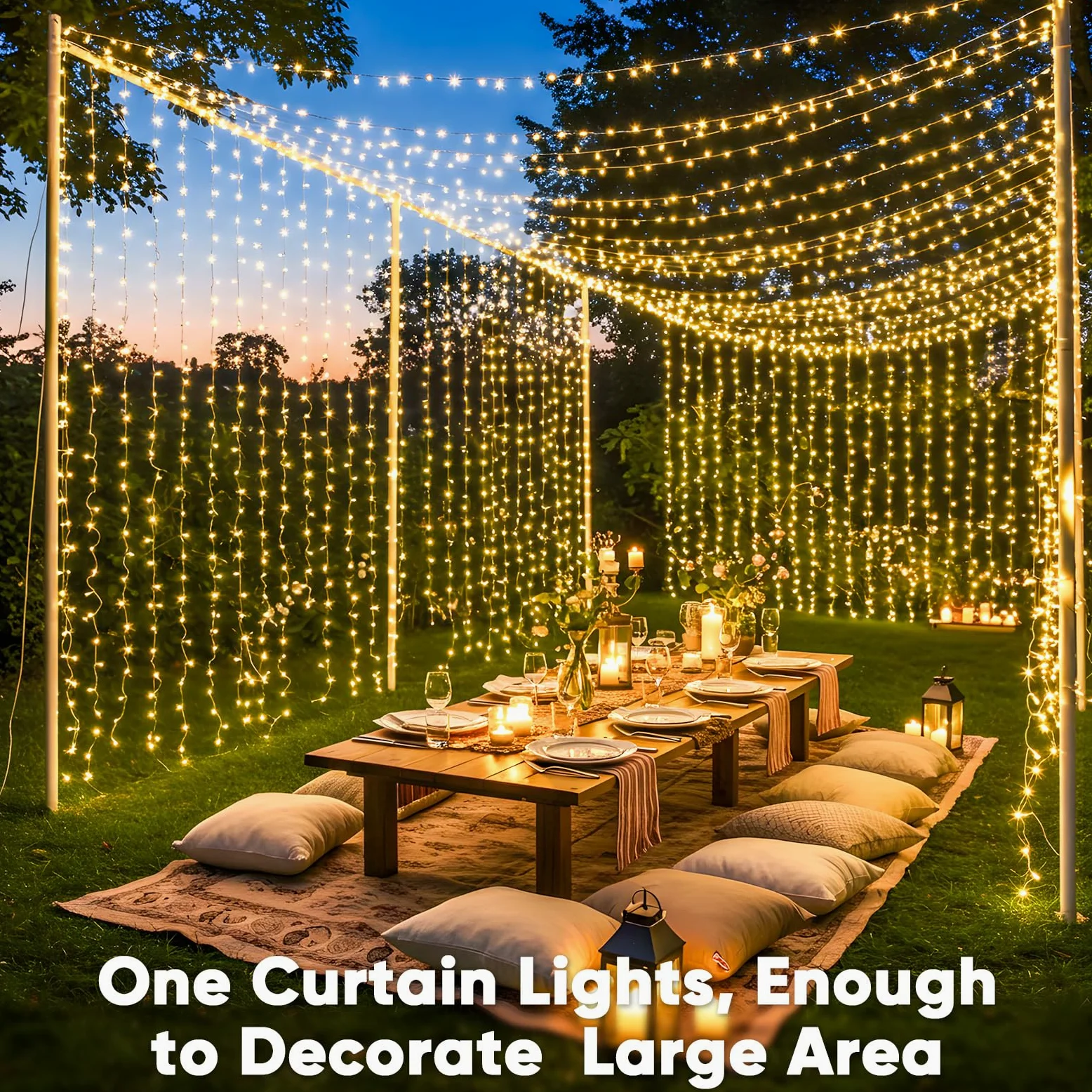 suddus Rideaux lumineux de Noël à 600 DEL pour extérieur, 3 x 6 m, à brancher avec télécommande, lampes murales pour Noël, dortoir, mur, fenêtre, mariage, fête, décoration d'anniversaire, blanc chaud