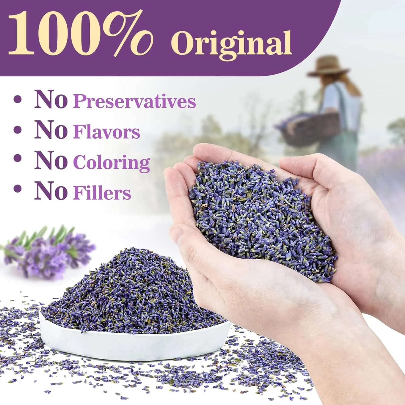 Lavande Séchée 120g + 20 Sachets en Organza, Sachet Parfumé Anti Mites pour Voiture et Placard