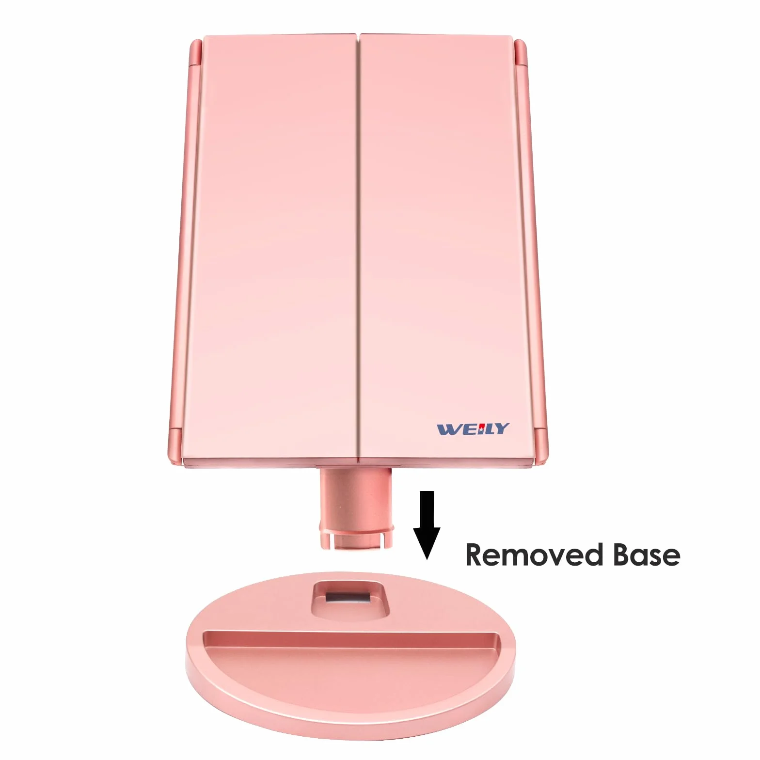 WEILY Miroir Maquillage Grossissant Lumineux LED Pliable 1X/2X/3X Écran Tactile USB Batterie Or Rose
