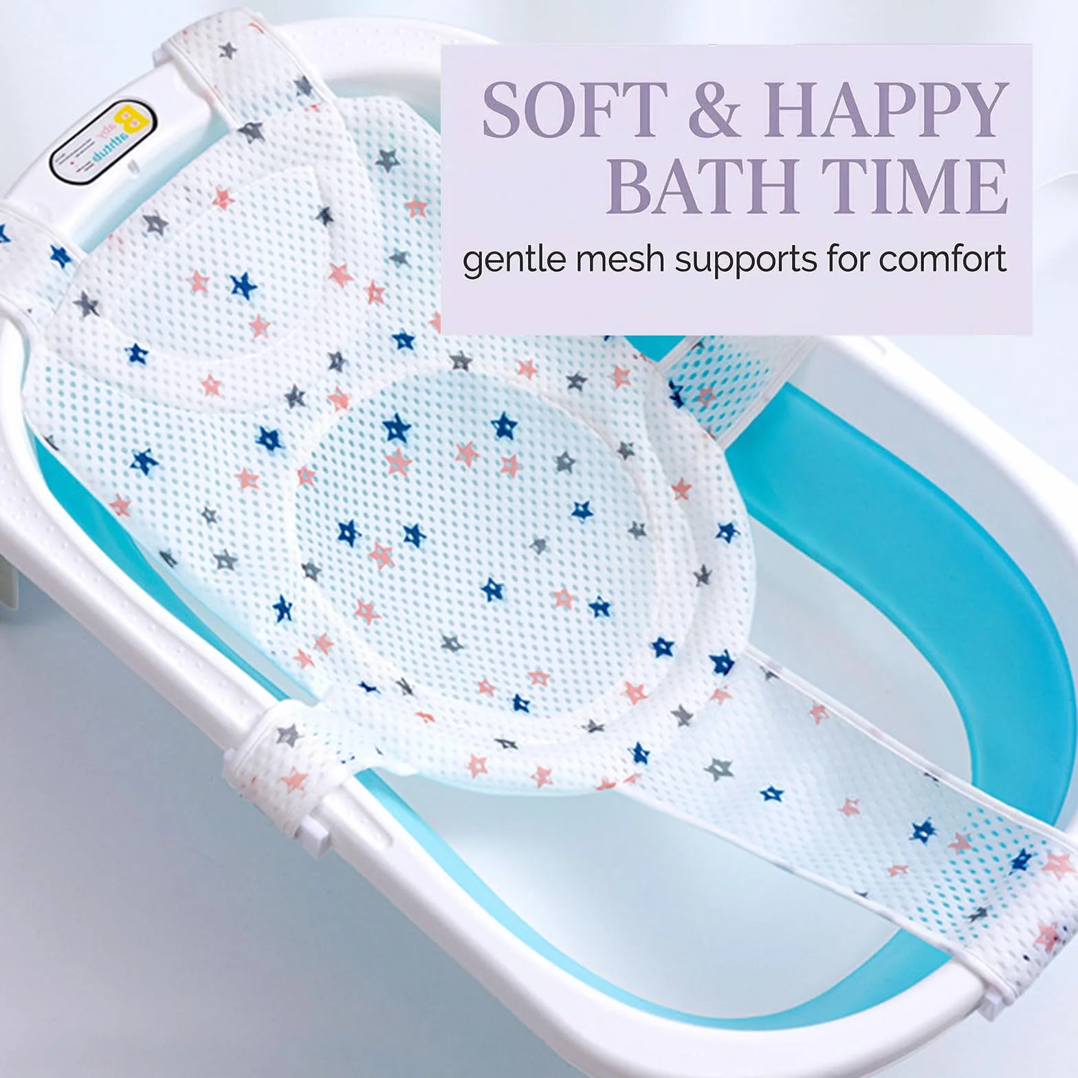 Coussin de Bain Ajustable Antidérapant pour Bébés 6-24 Mois avec 2 Brosses à Shampooing