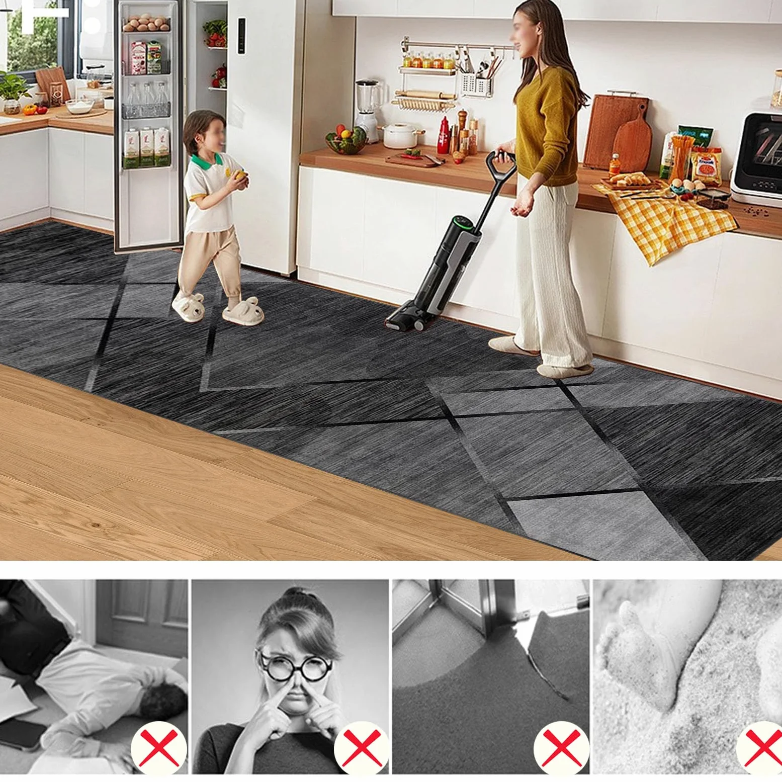 Tapis Couloir Long Moderne 80 x 200 cm Tapis Escalier Absorbant Paillasson Exterieur Tapis Cuisine Devant Evier Antidérapant et Lavable Tapis de Passage pour Cuisine Salon Chambre Entree Interieur