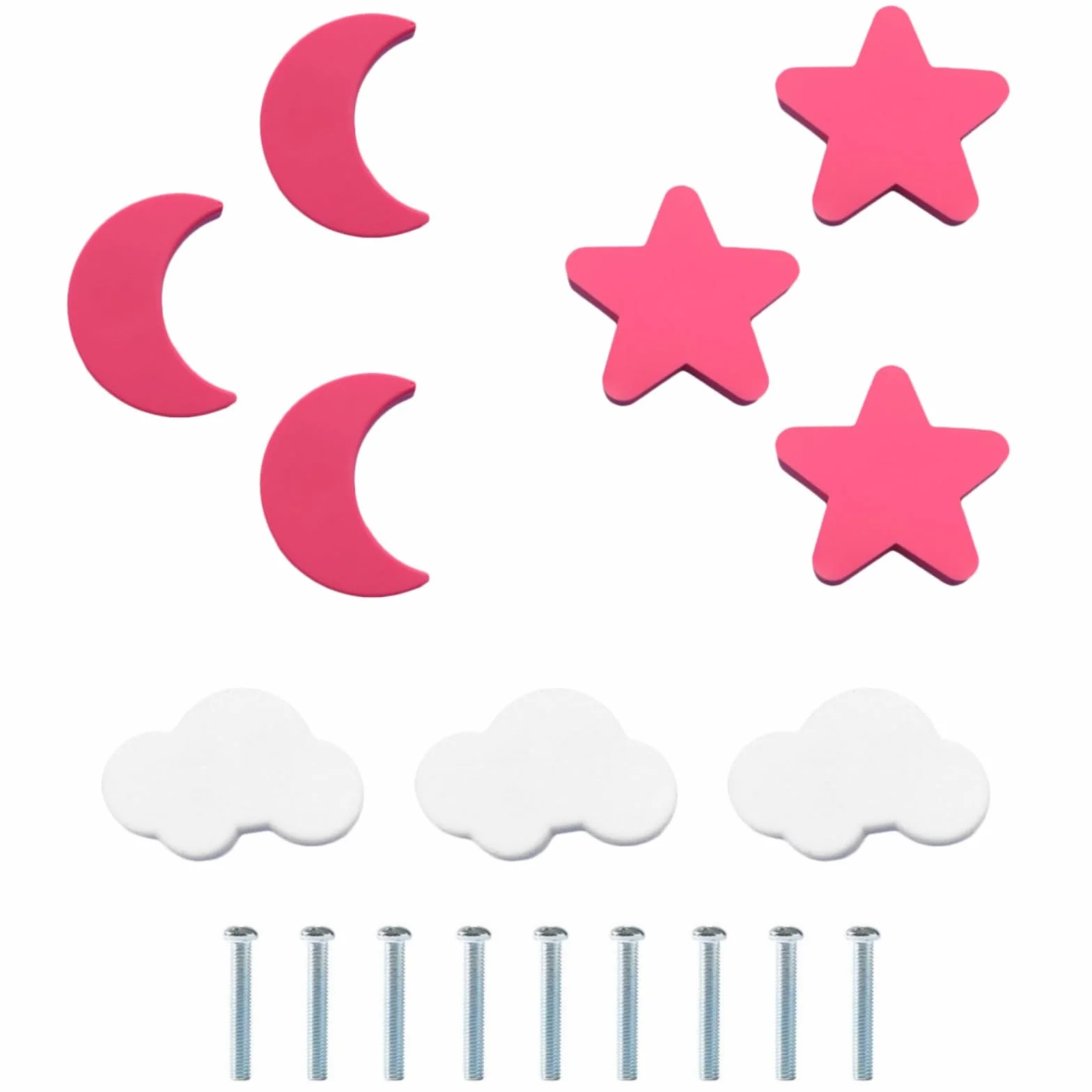 Boutons de tiroir pour enfants Star Nuages Lune Étoile Armoire Placard 9 Pièces Rose