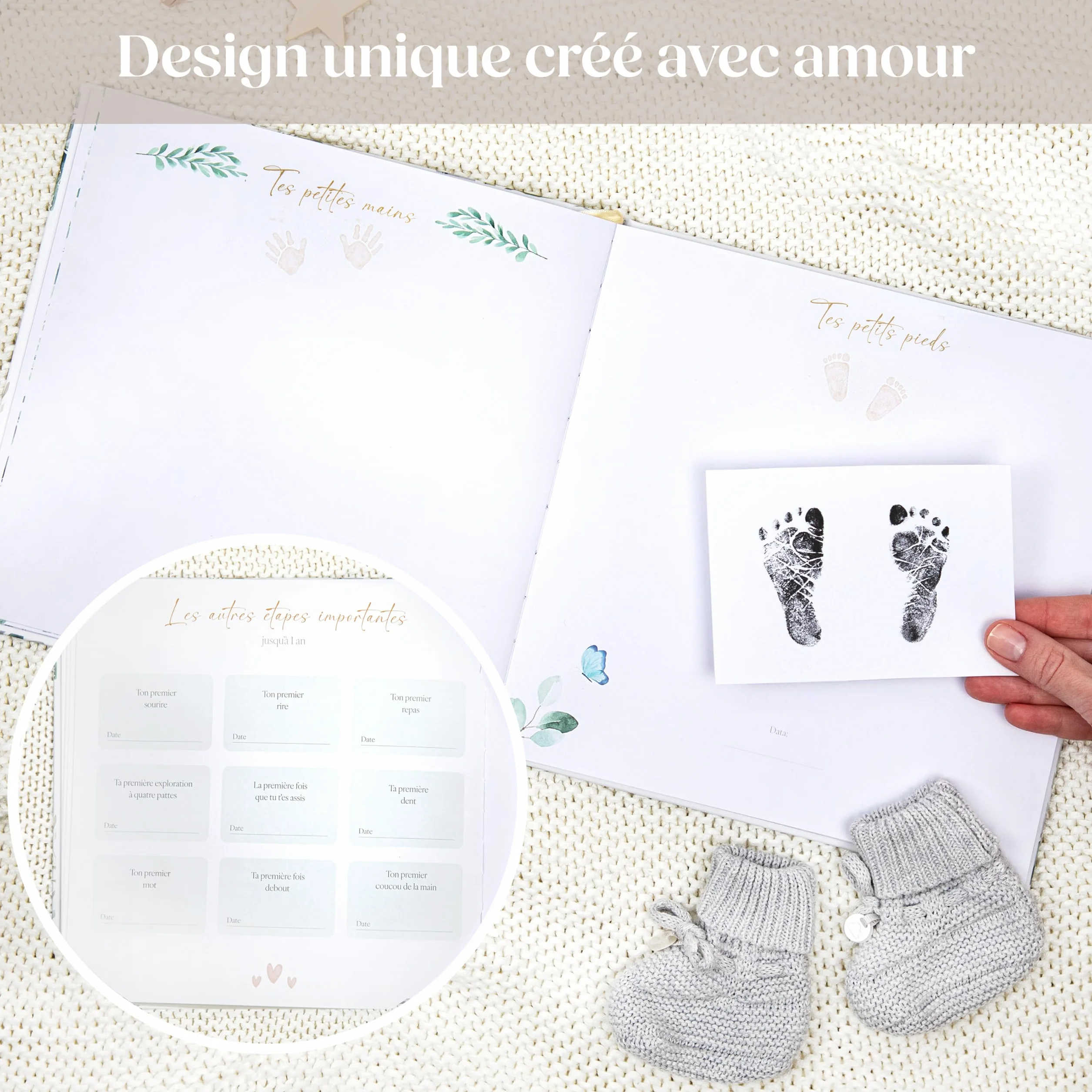 Livre de Naissance Bébé 76 Pages Stickers Dorés - Album Souvenir Photos Écrire Cadeau Fille Garçon